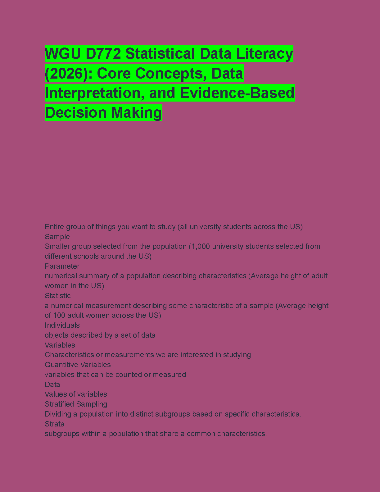 WGU D772 Statistical Data Literacy Exam Study Guide: Master Core Concepts & Pass on Your First Attempt