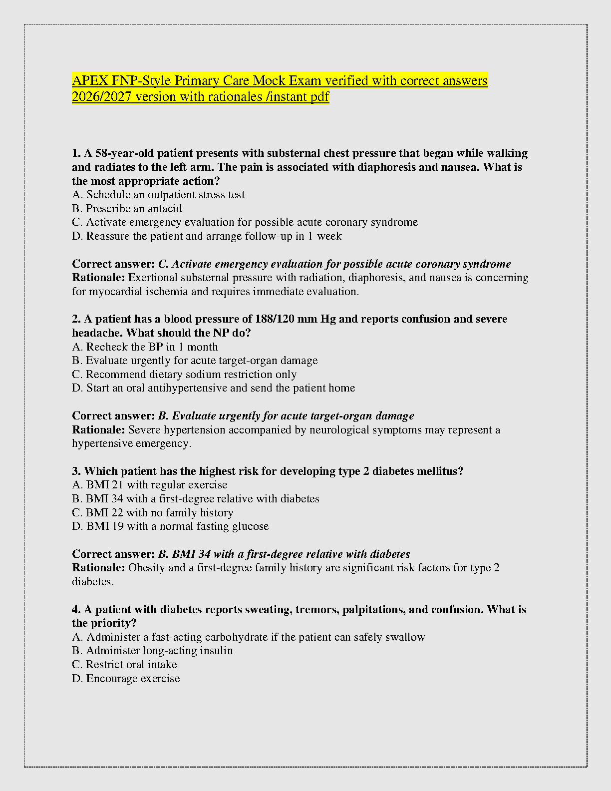 Family Nurse Practitioner Clinical Decision Making Exam Questions and Answers for the 2026/2027 Academic Year