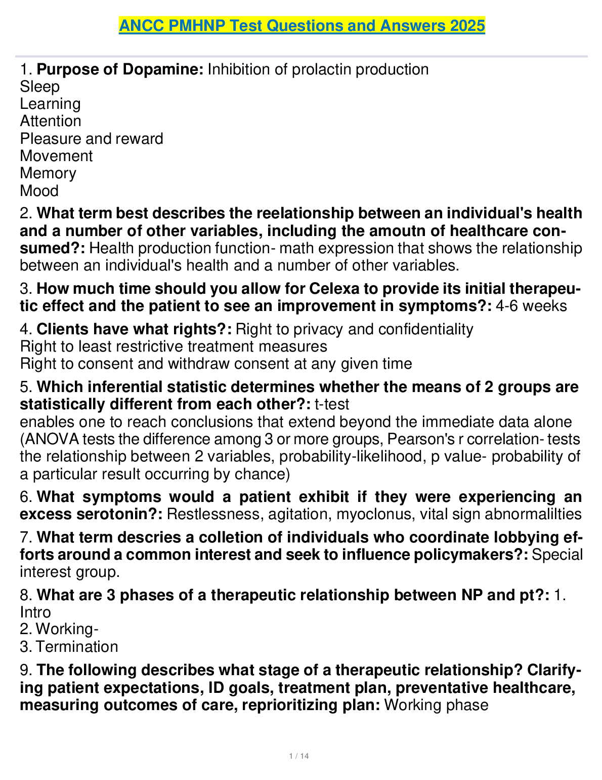 ANCC PMHNP Test Questions and Answers 2025: A Comprehensive Guide to Passing Your Exam on the First Attempt
