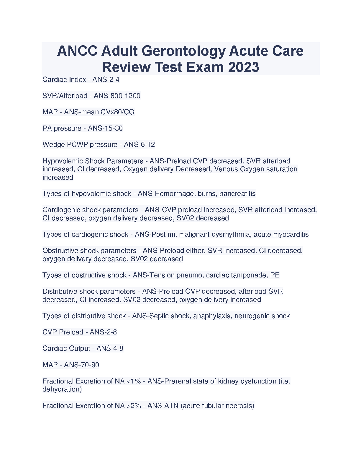 ANCC Adult Gerontology Acute Care Review Test Exam 2023: Ace Your Exam with This Comprehensive Guide