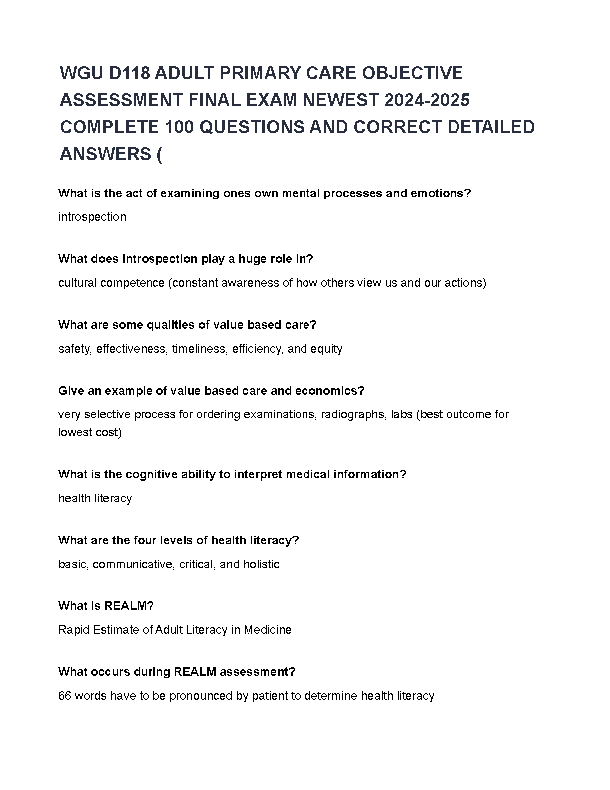 WGU D118 Adult Primary Care Final Exam Test Bank 2025/2026: 100 Q&A Study Guide for First-Attempt Success