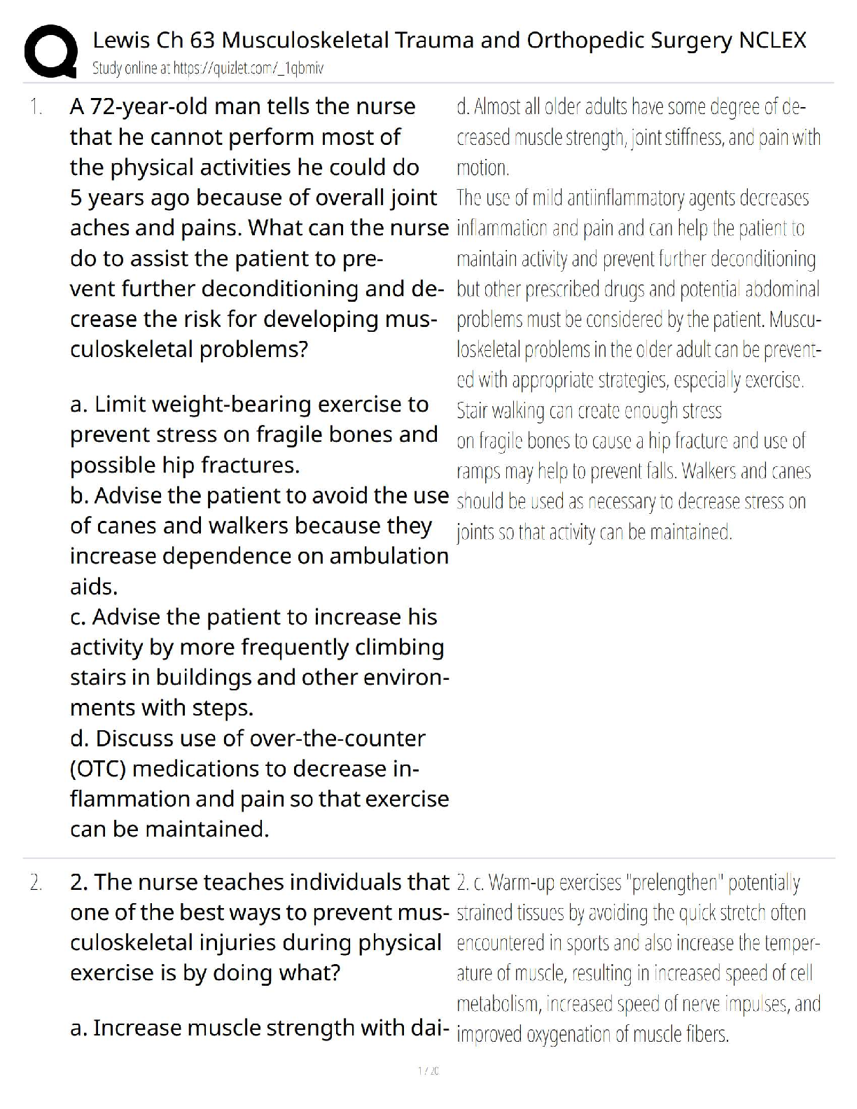 Lewis Medical-Surgical Nursing Chapter 63 Musculoskeletal Trauma Test Bank NCLEX Style Questions and Rationales 12th Edition