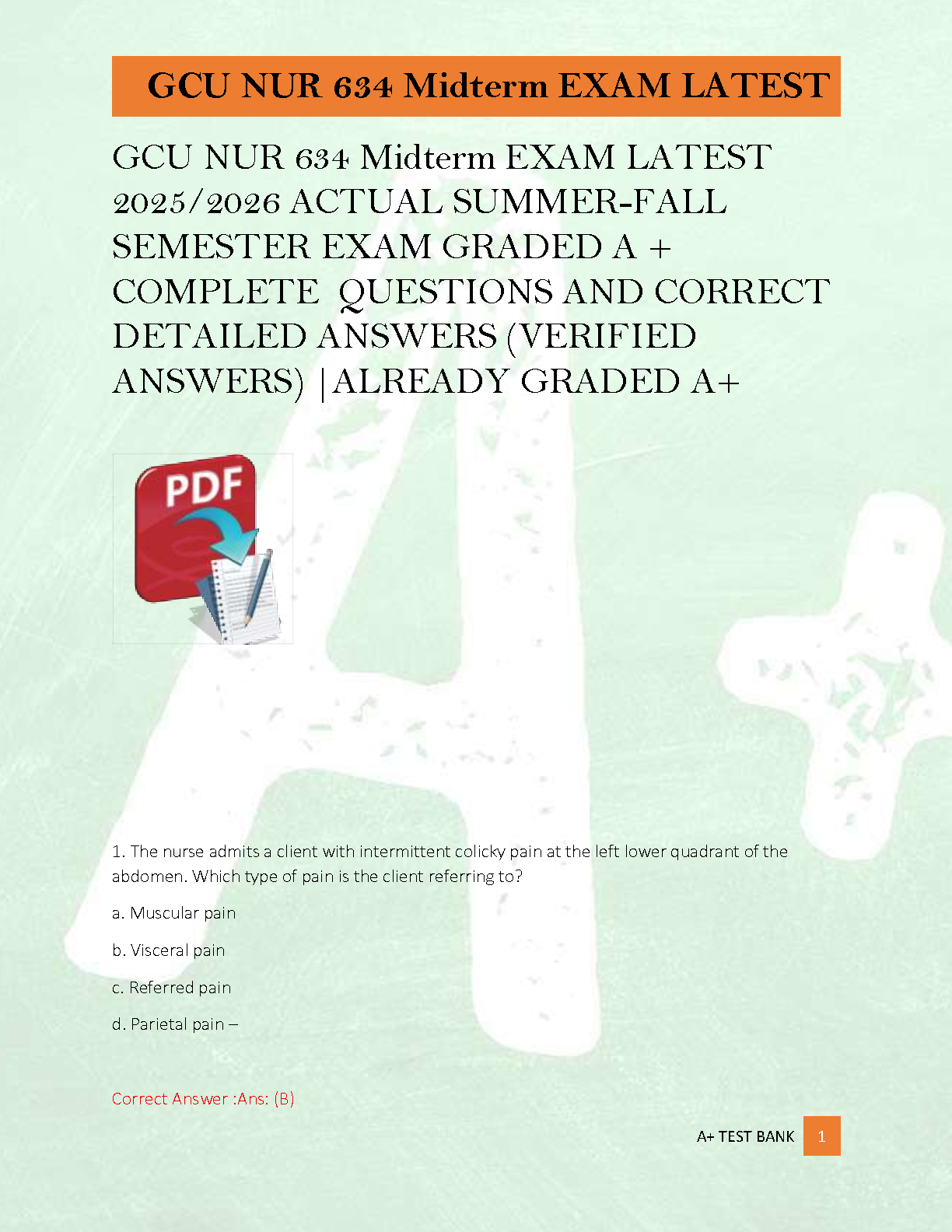GCU NUR 634 Midterm Exam Test Bank 2025/2026: Verified Questions with Detailed Answers for Success