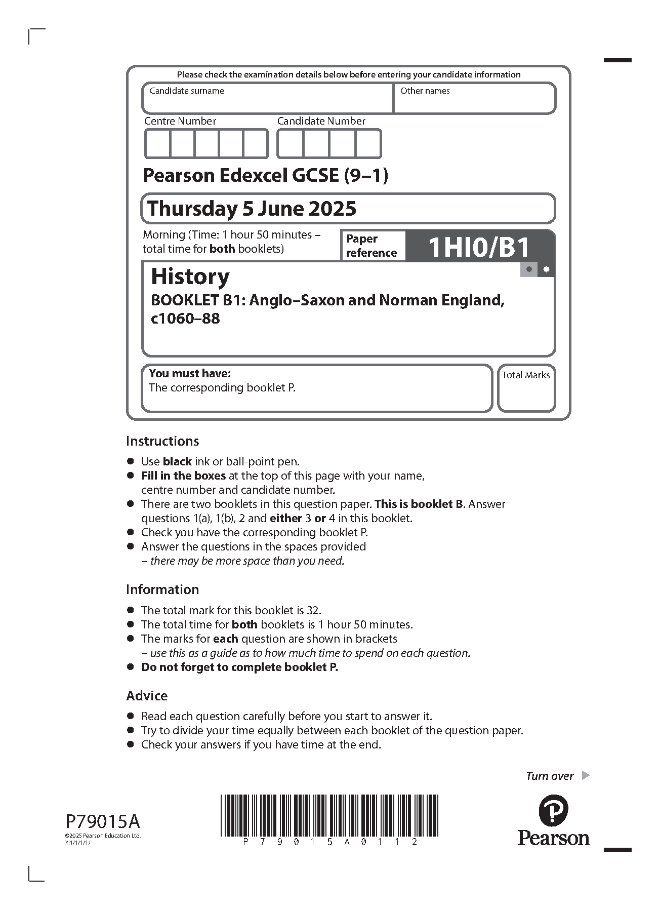 MERGED 2025 Pearson Edexcel GCSE History Paper B1 and Mark Scheme (1HI0/B1: Anglo–Saxon and Norman England c1060–88)