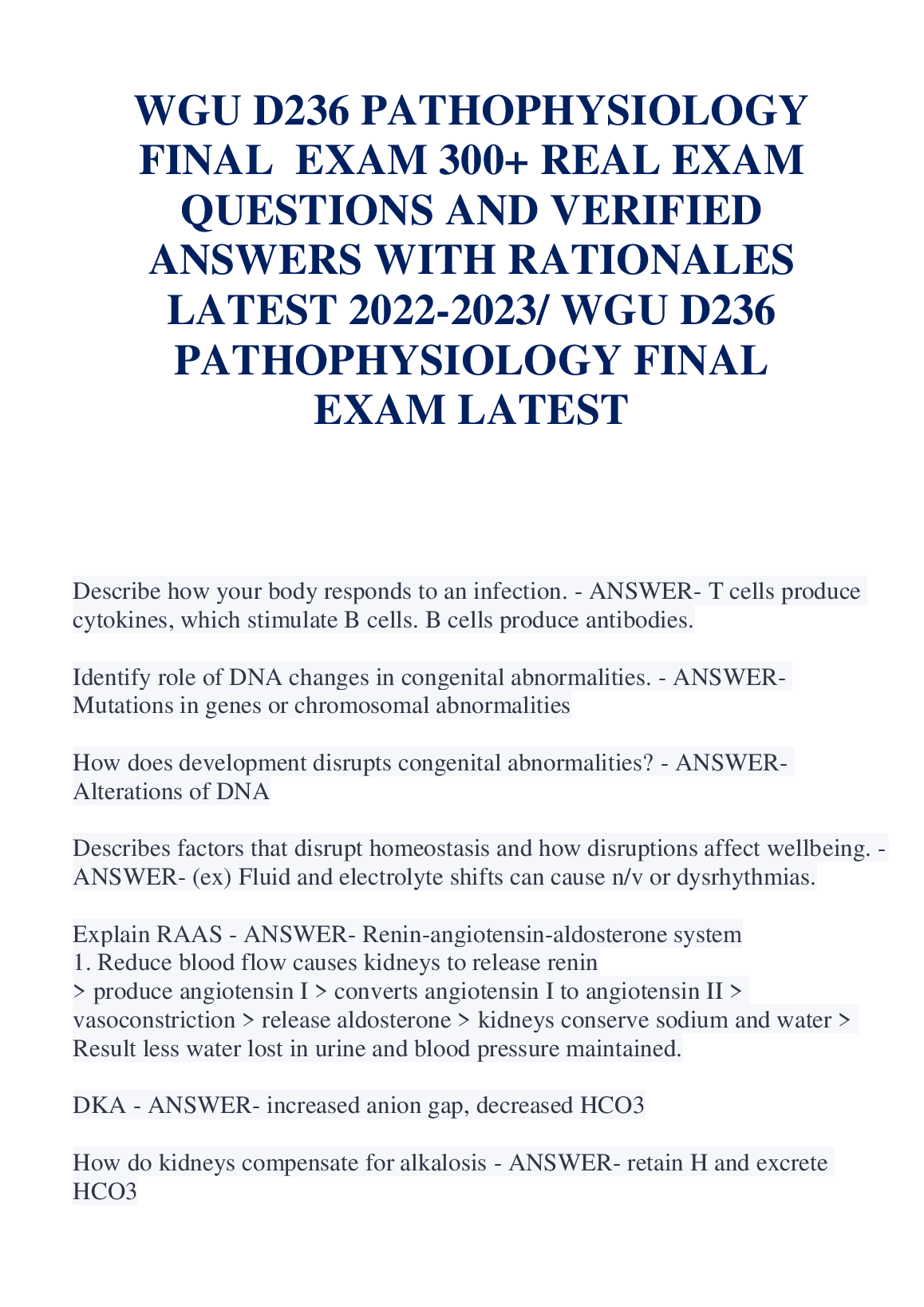 WGU D236 Pathophysiology Final Exam: 300+ Real Questions, Verified Answers with Rationales (Latest 2022-2023 Edition)