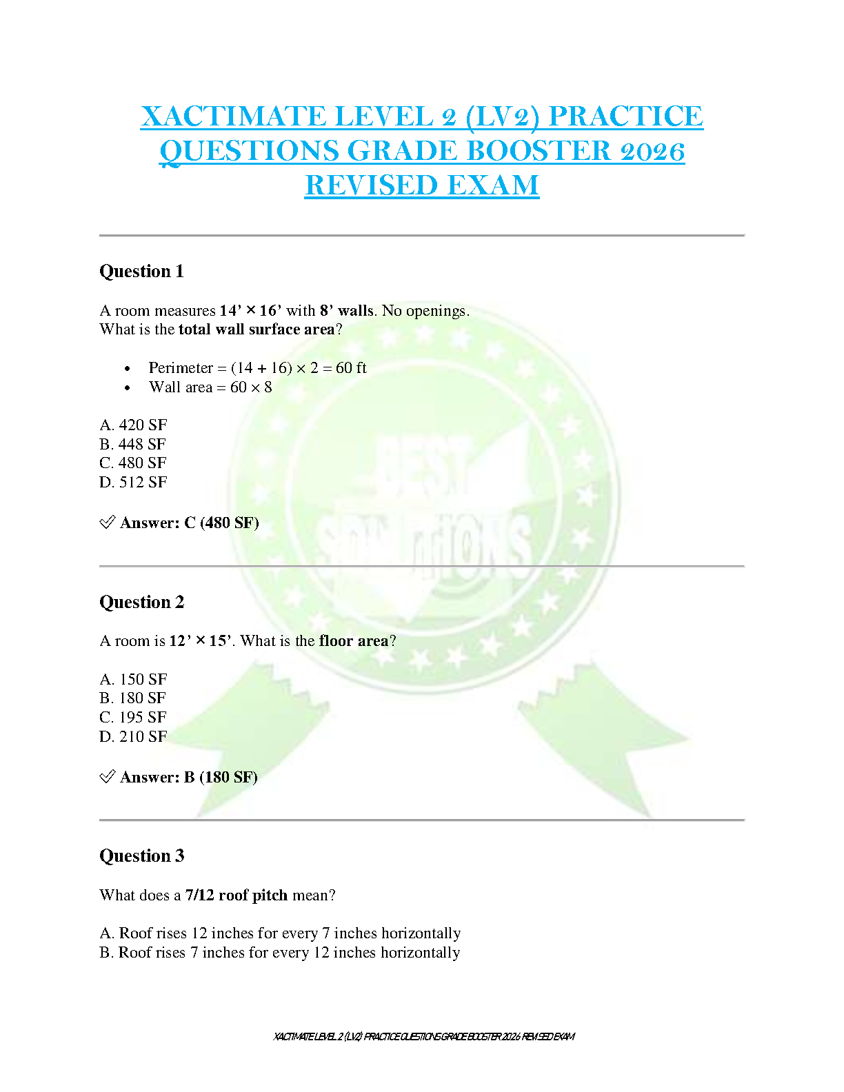 Xactimate Level 2 Certification Test Bank 2026: Revised Questions, Verified Answers & Exam Mastery Guide