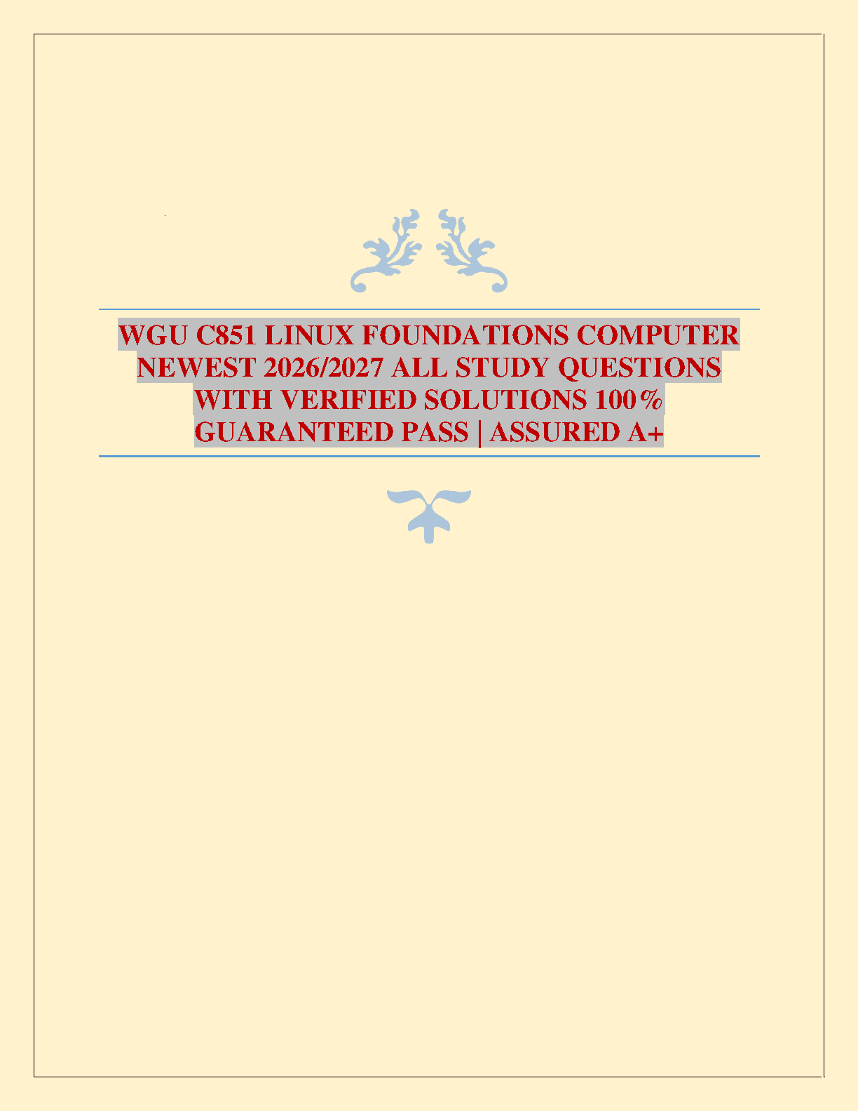 WGU C851 Linux Foundations Computer Study Guide with Verified Solutions for Shell Scripting and File Permissions Mastery