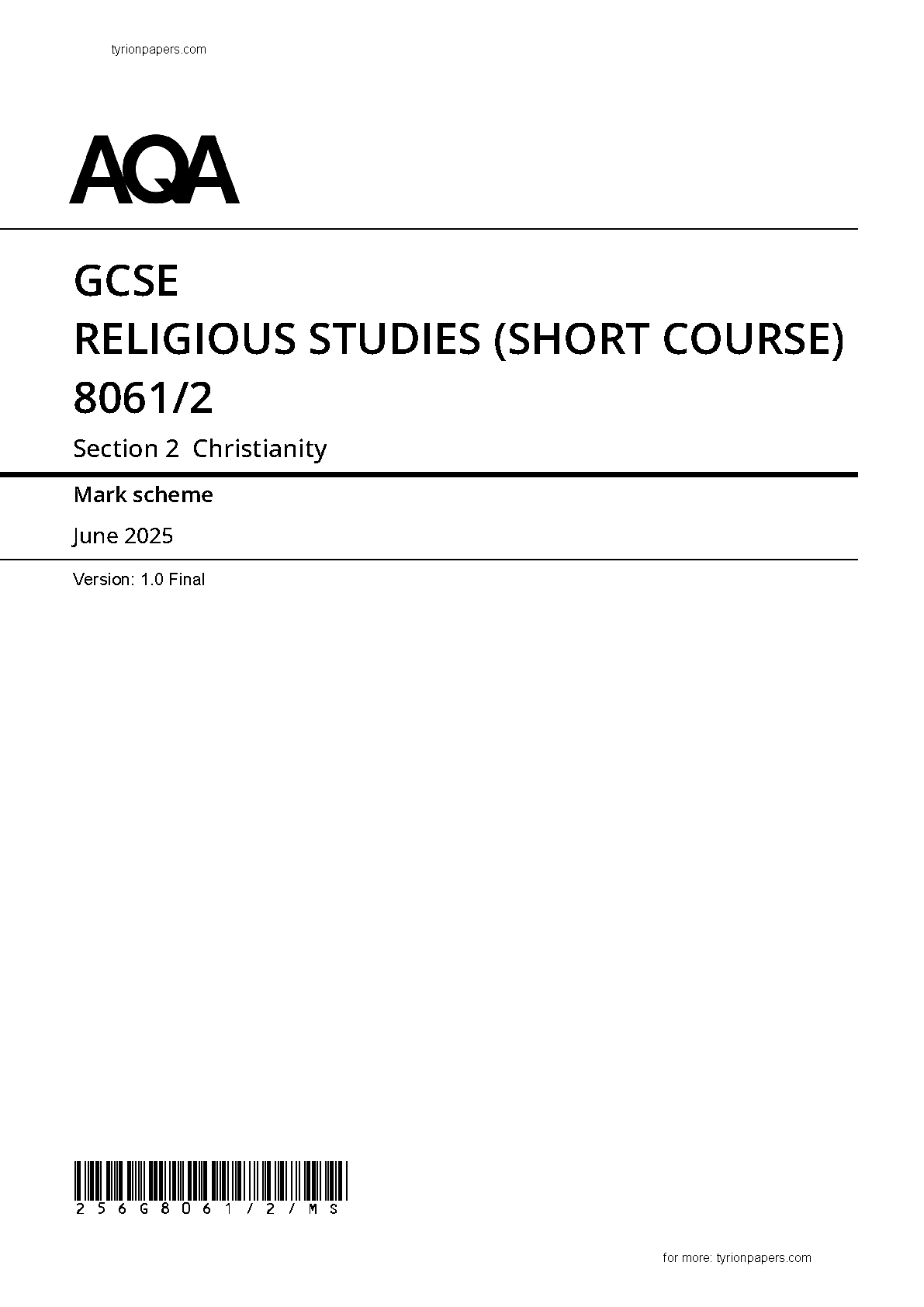 AQA GCSE Religious Studies Christianity Paper 2 2025 MS