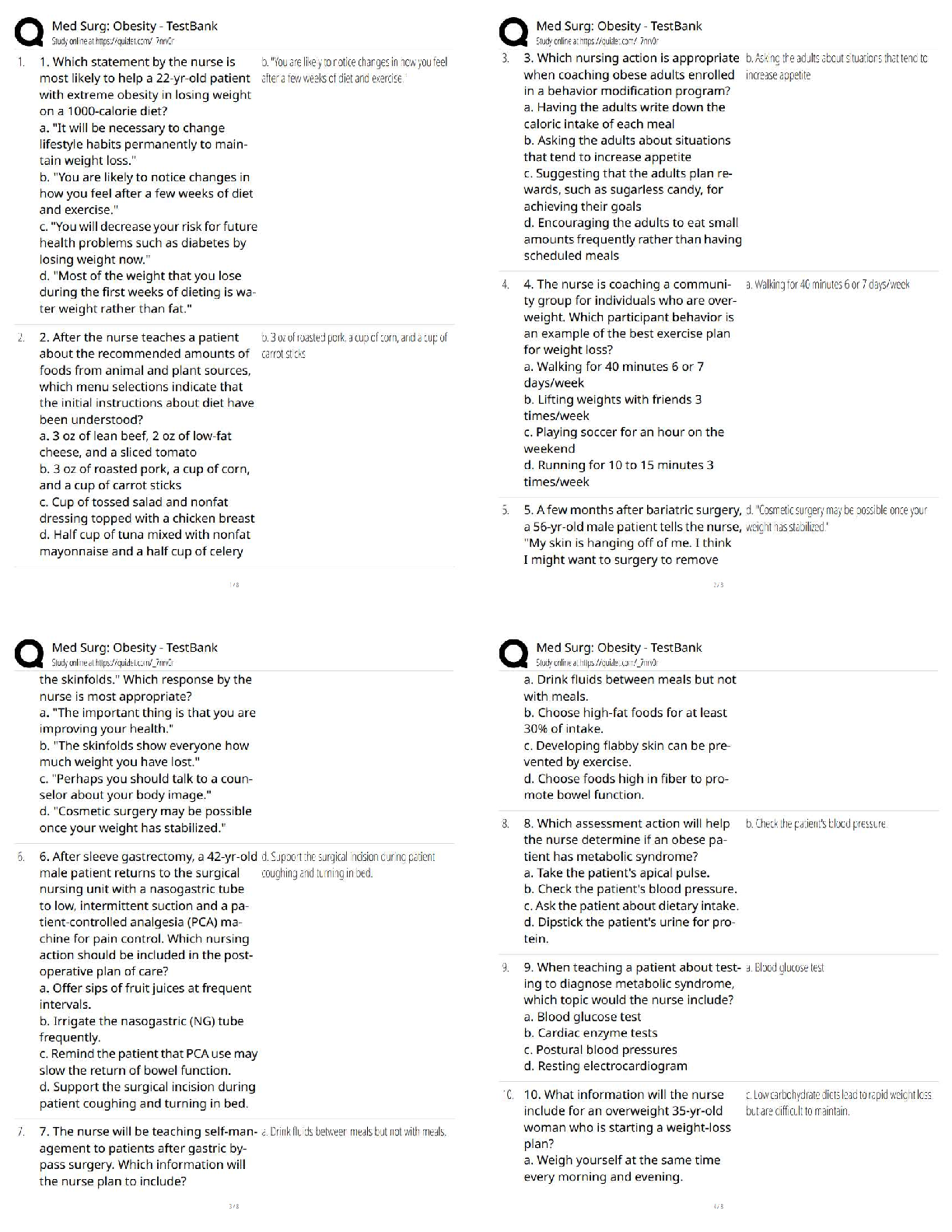 Lewis Medical-Surgical Nursing Chapter 40 Obesity Test Bank with Rationales for NCLEX Success