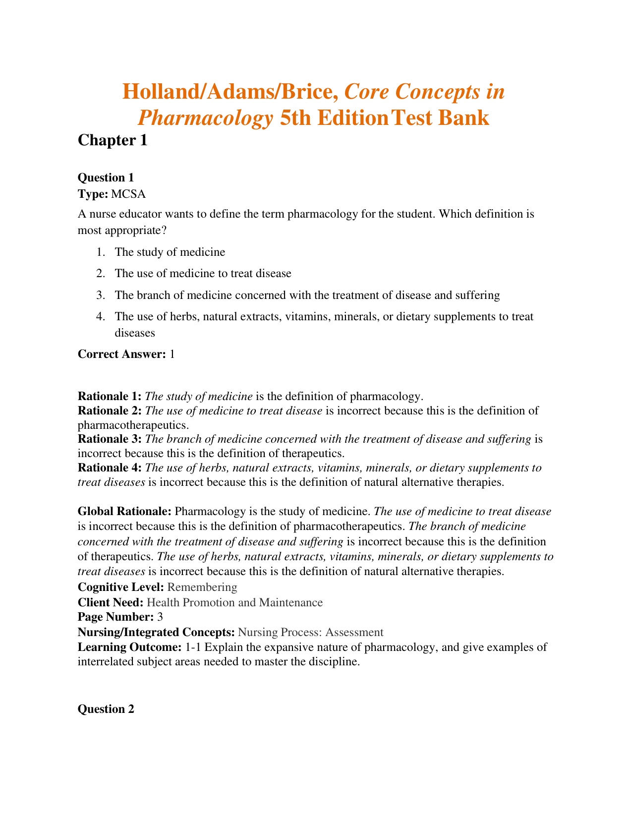 Core Concepts in Pharmacology 5th Edition TEST BANK