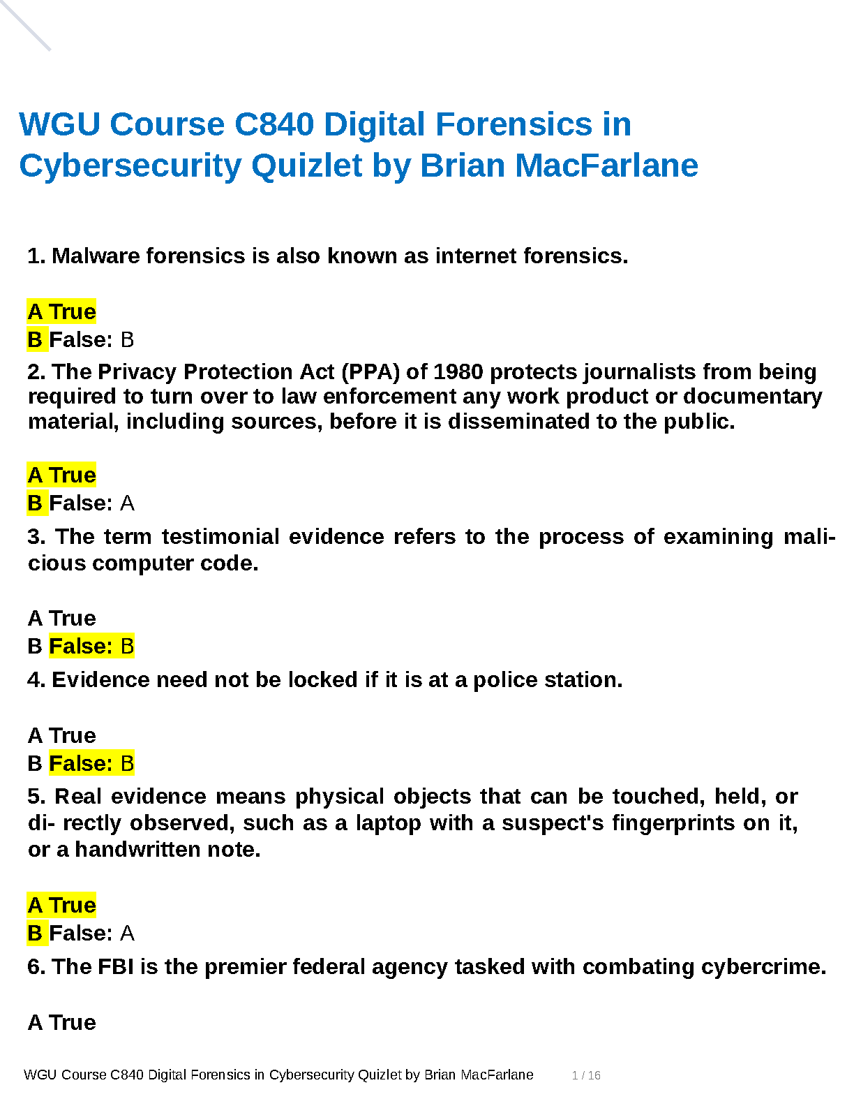 WGU C840 Digital Forensics Test Bank: Nelson Phillips Steuart Guide to Computer Forensics Investigations