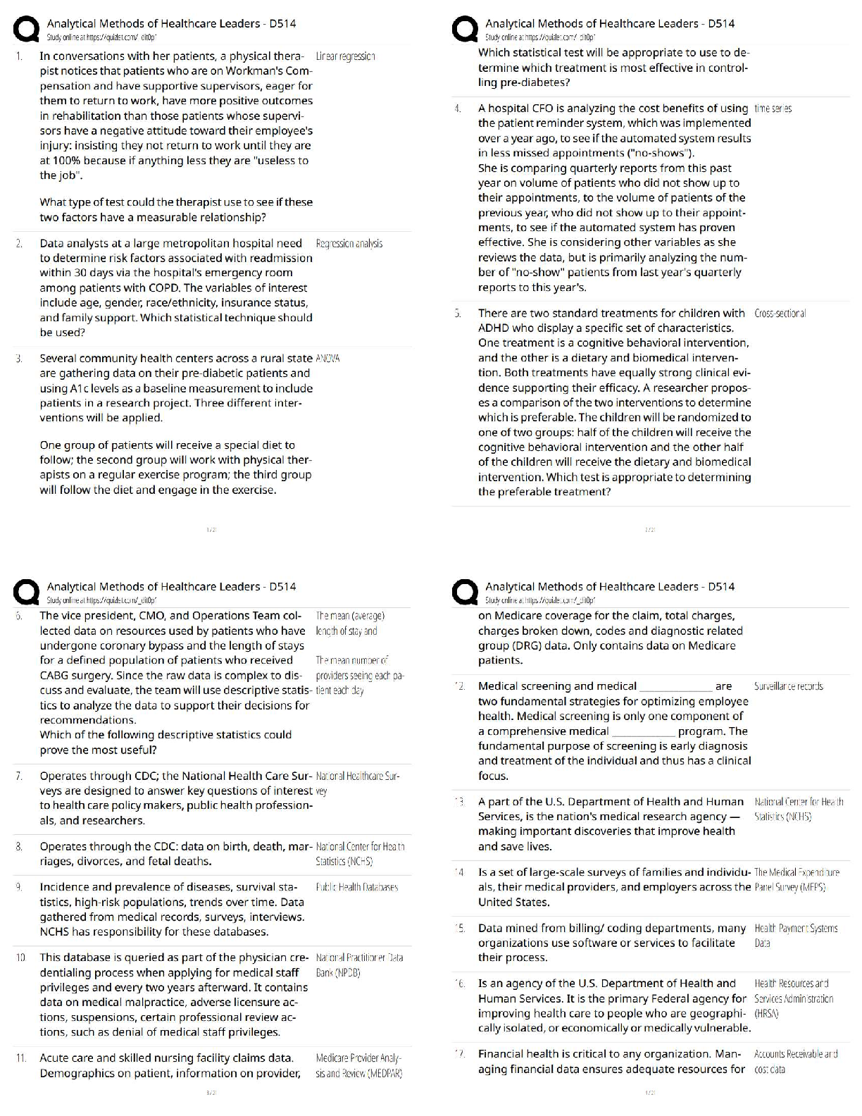 WGU D514 Test Bank: Analytical Methods for Healthcare Leaders with Detailed Q&A Study Guide and Exam Preparation Resources