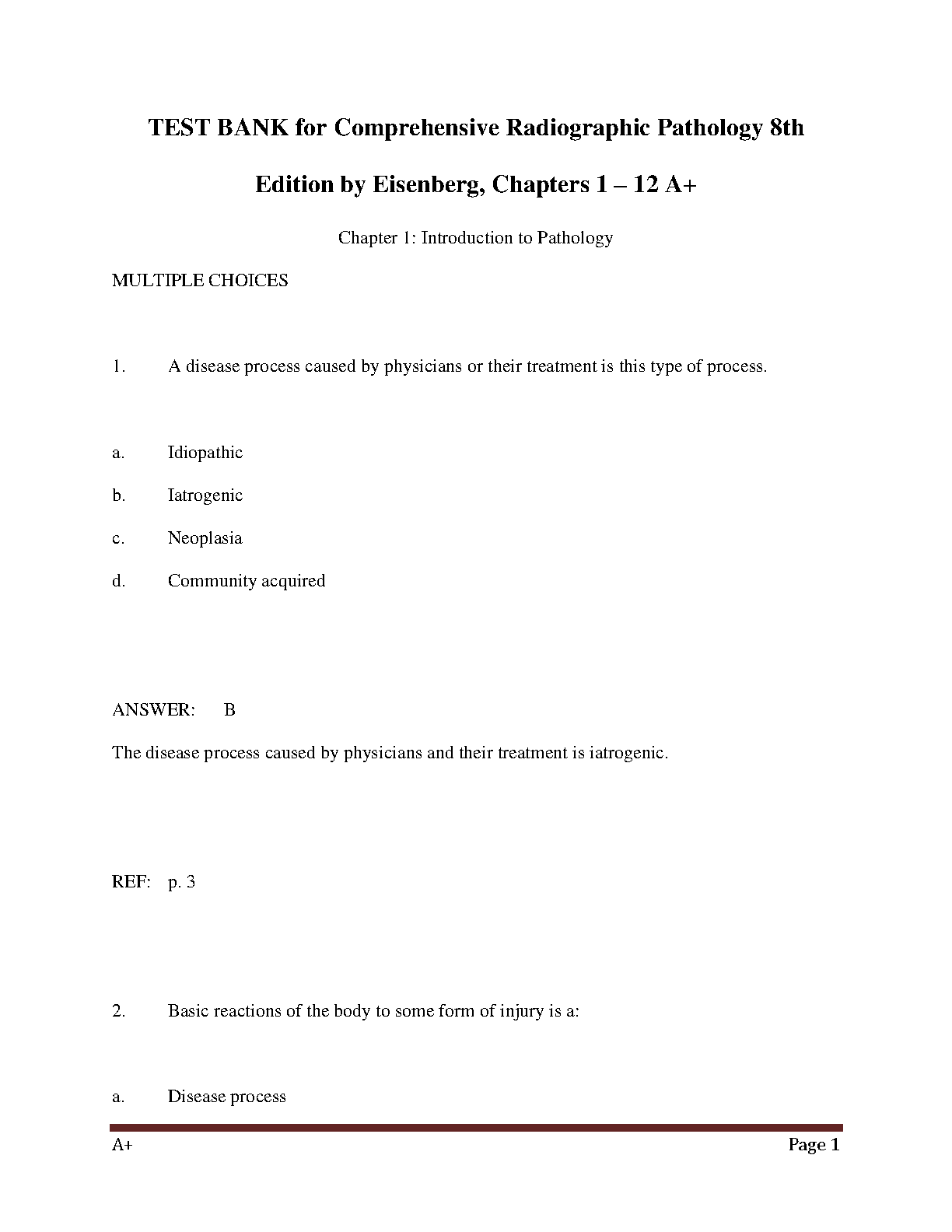 Comprehensive Radiographic Pathology Test Bank 8th Edition Chapters 1-12 by Eisenberg and Harbin for Exam Success 2026/27