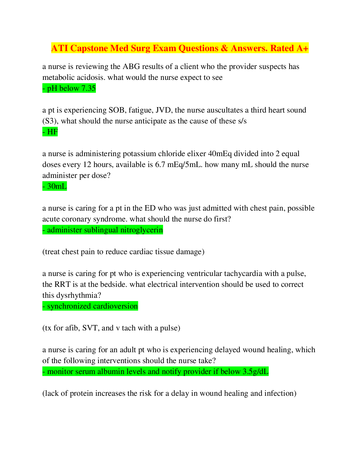 ATI Capstone Med Surg Exam Questions and Answers Guide for Nursing Students, 2024/2025 Edition