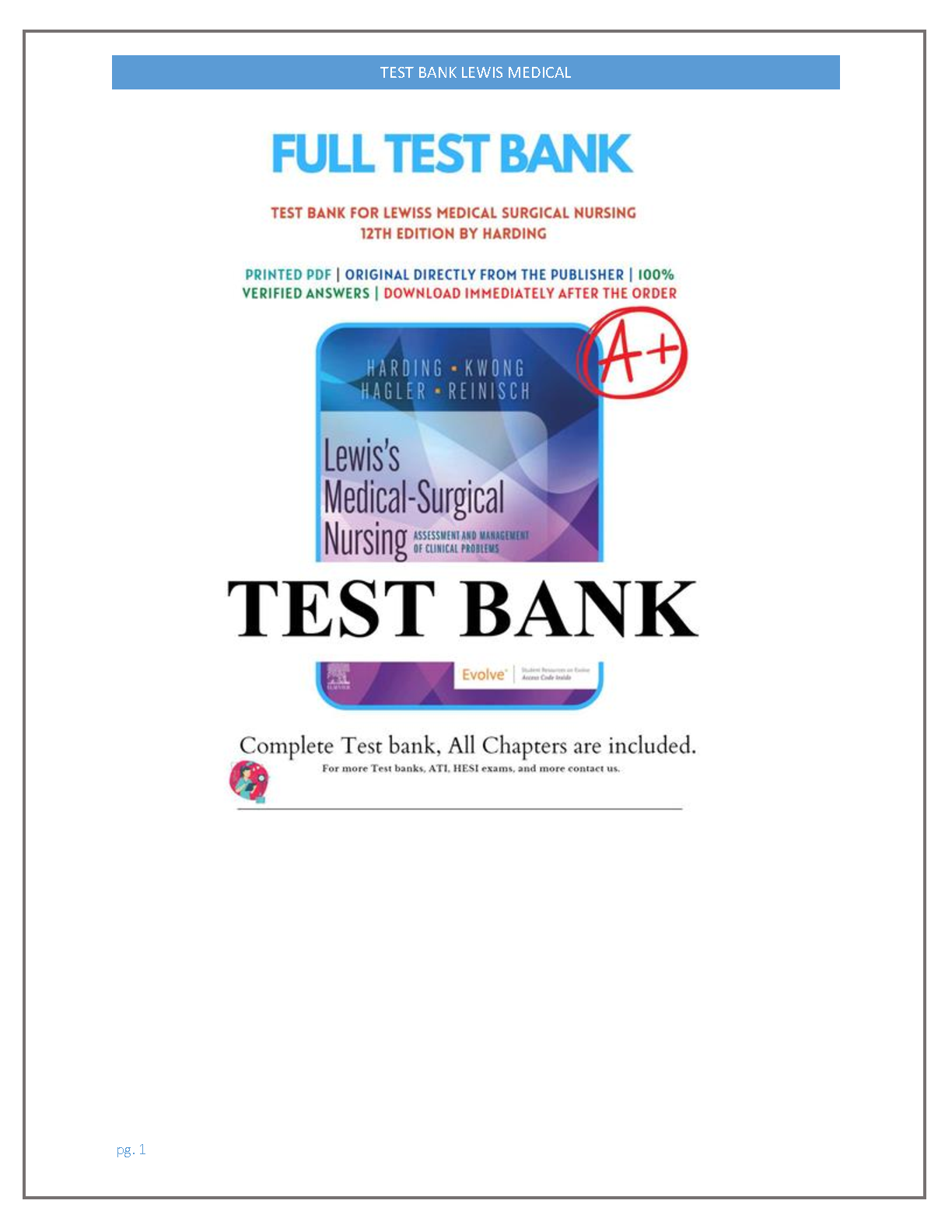 Lewis's Medical-Surgical Nursing 12th Edition Test Bank by Harding, Kwong, Hagler, and Reinisch: Ace Your Exams! (2026/2027)