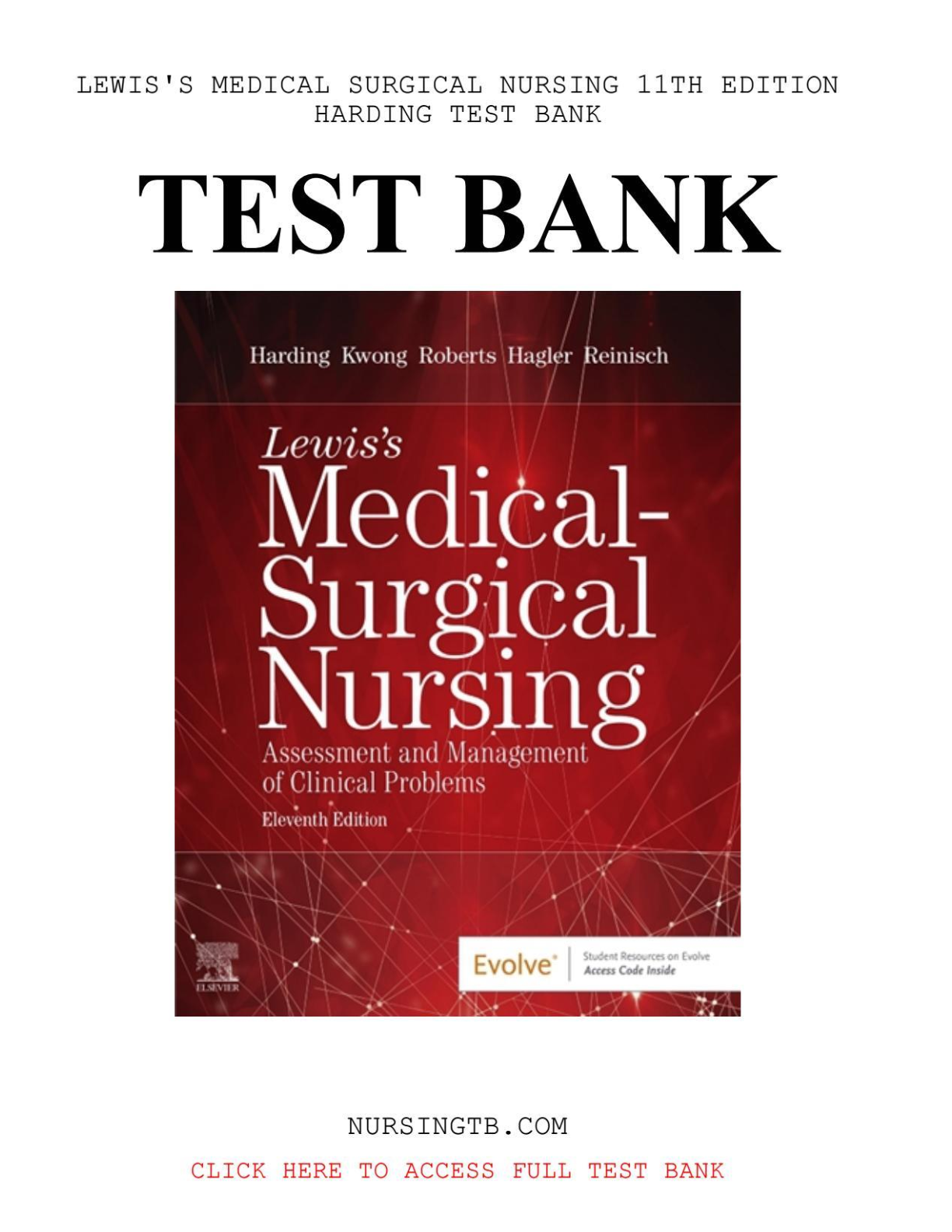 Lewis's Medical-Surgical Nursing, 11th Edition Test Bank by Harding et al. Complete Exam Prep Resource