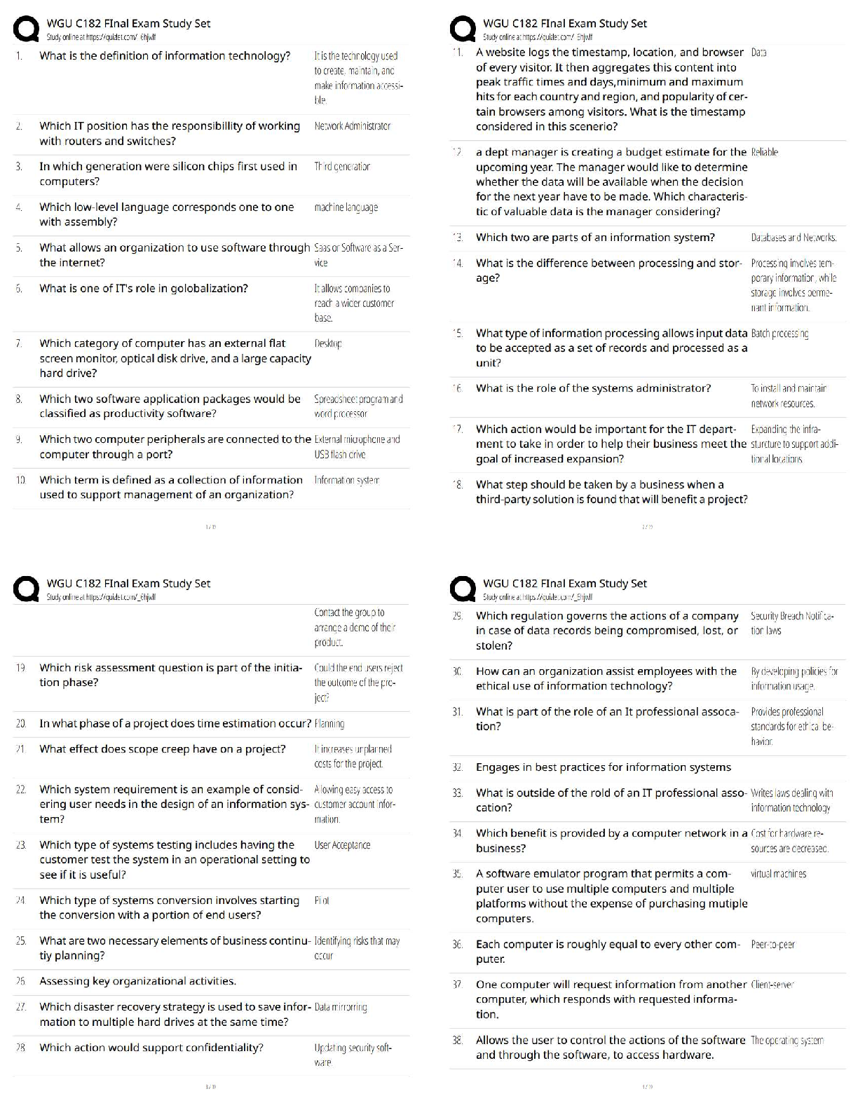 WGU C182 Introduction to IT Final Exam Guide 2025/2026: Comprehensive Q&A Study Resource for Success