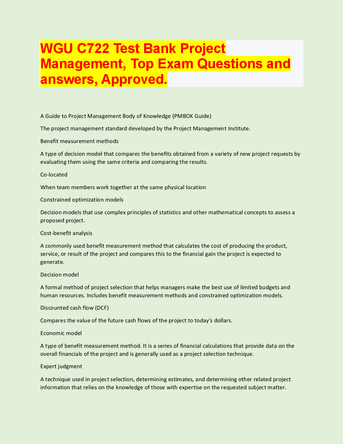 WGU C722 Project Management Test Bank Questions and Answers Series