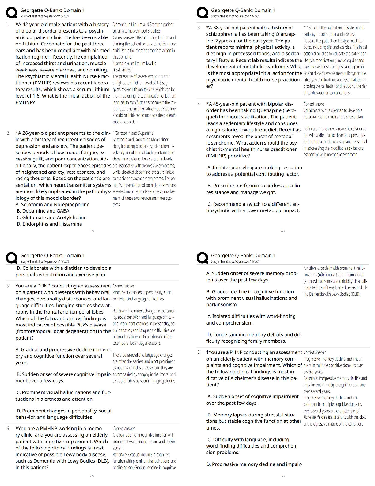 Georgette L. Nicolas PMHNP Board Review Test Bank Domain 1 Questions Answers Rationales 2026/2027 Edition Study Guide