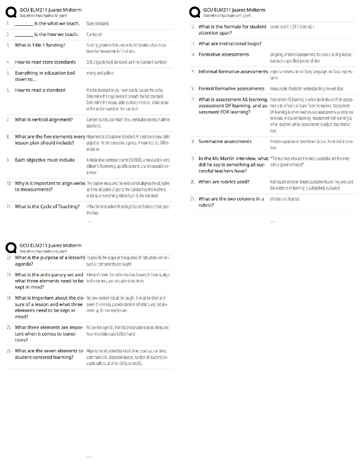 GCU ELM211 Midterm Exam Q&A Study Guide for Professor Juarez (2026/27 Edition) to Pass First Try