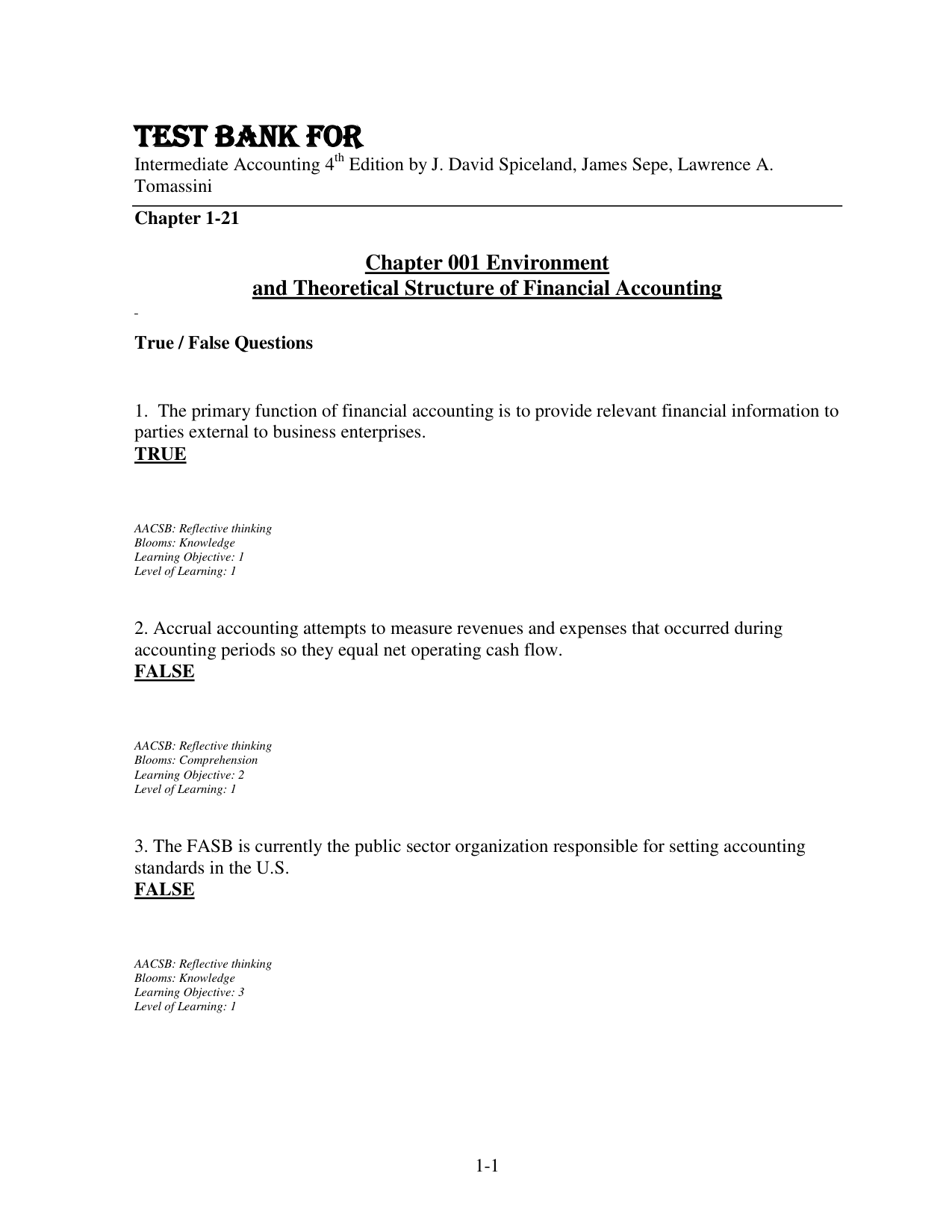 Test Bank For Intermediate Accounting, 4th Edition by J. David Spiceland, James Sepe, Lawrence A. Tomassini