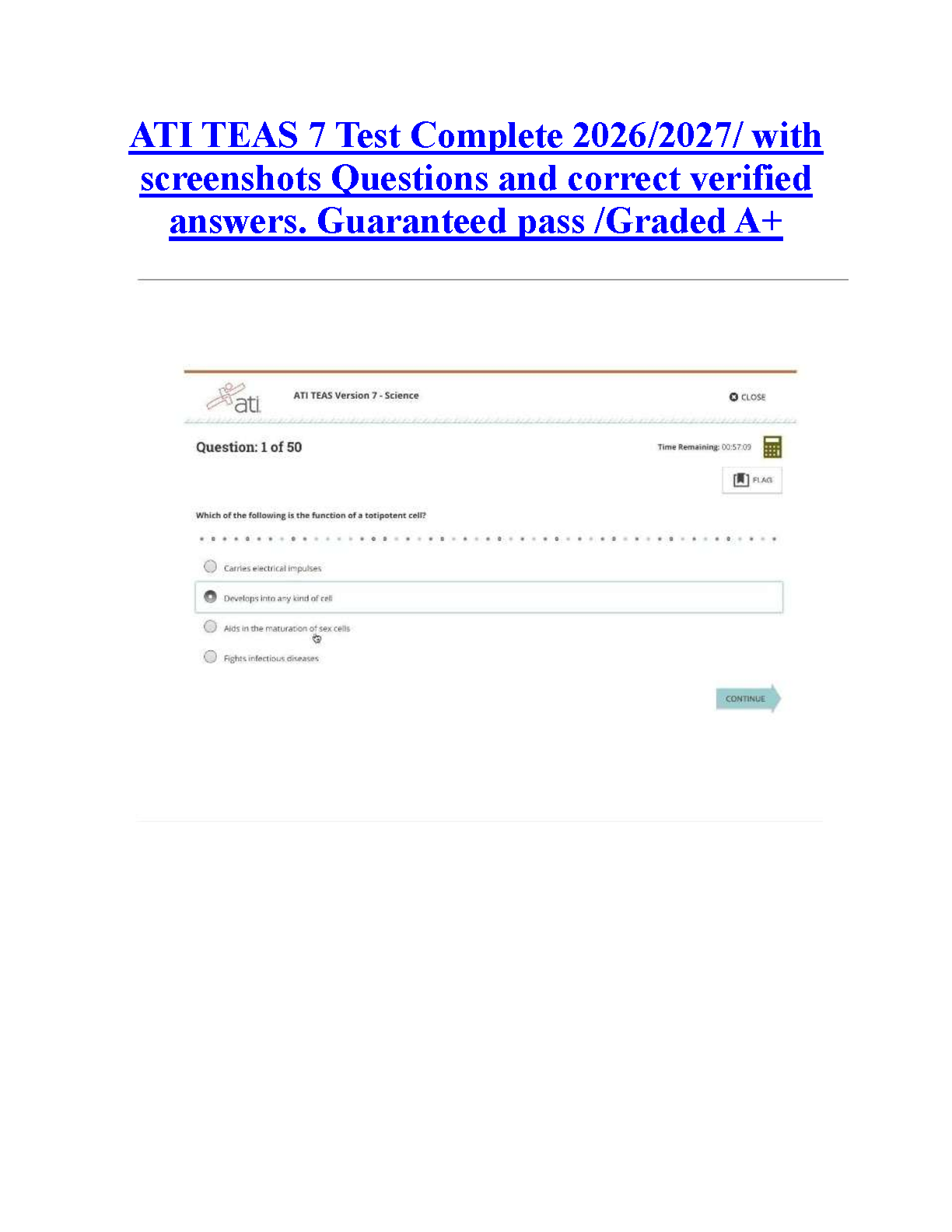 ATI TEAS 7 Test Bank With Screenshots And Verified Answers For The 2026 2027 Academic Year Complete Study Guide