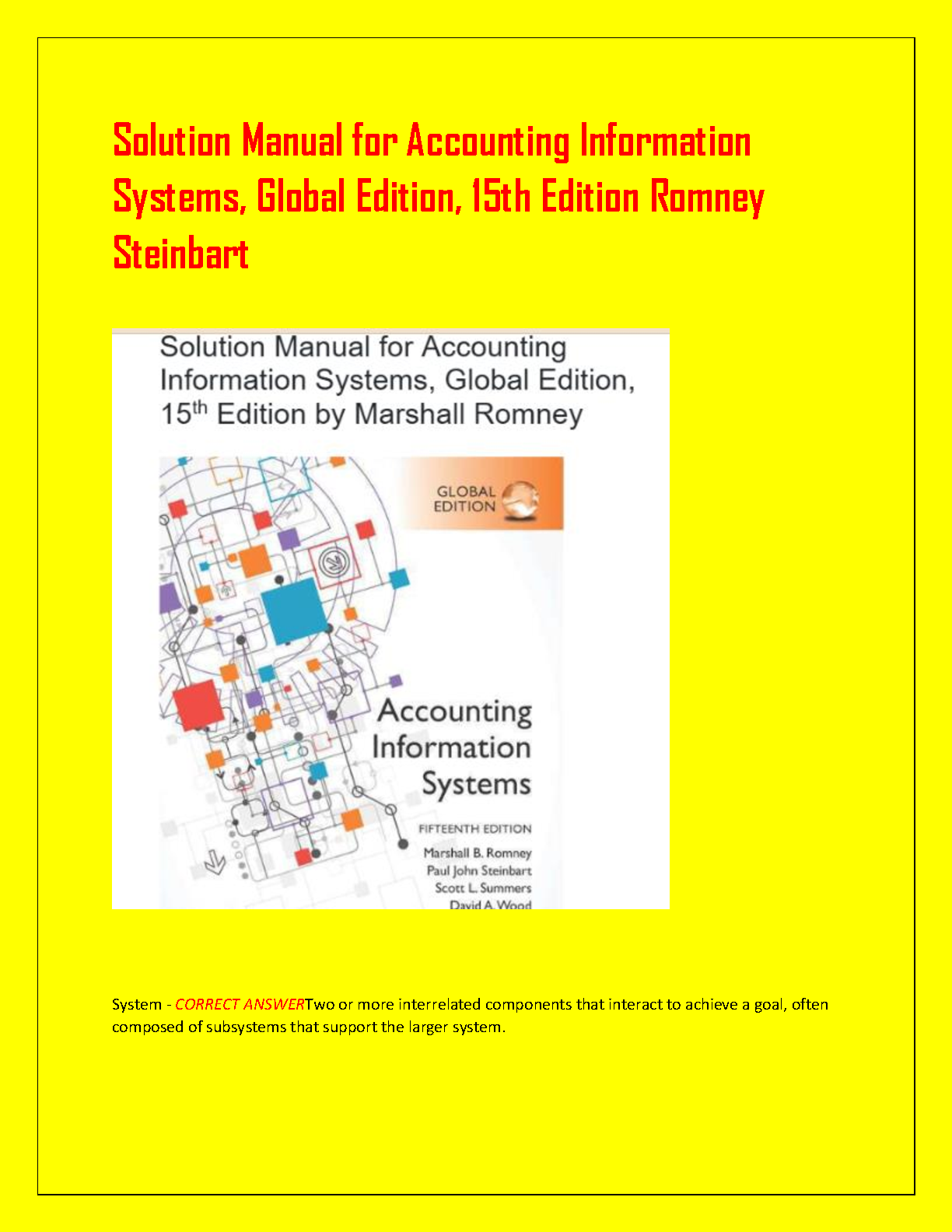 Solution Manual for Accounting Information Systems, 15th Global Edition ...