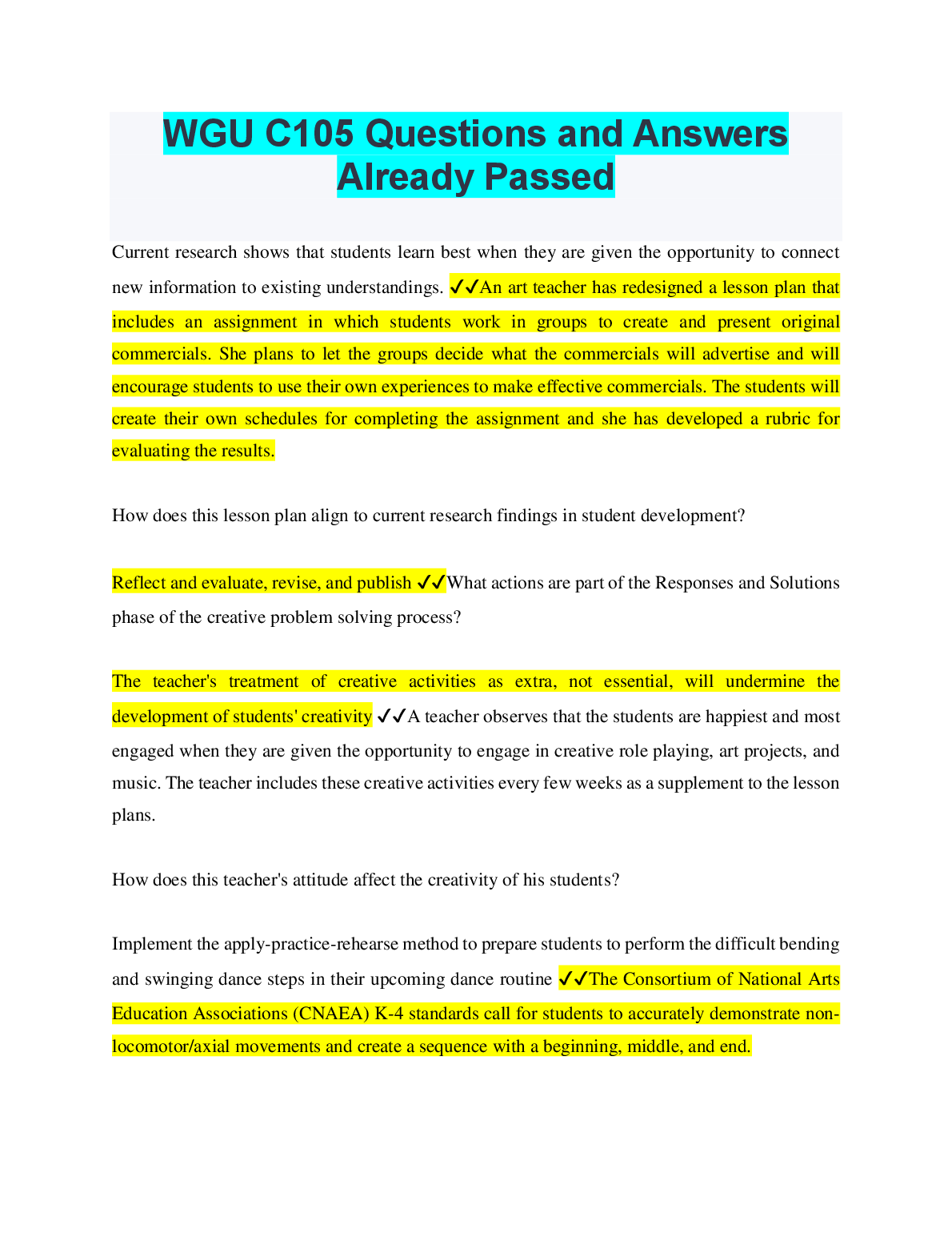 WGU C105 Questions and Answers Already Passed LATEST SOLUTION GRADED A+