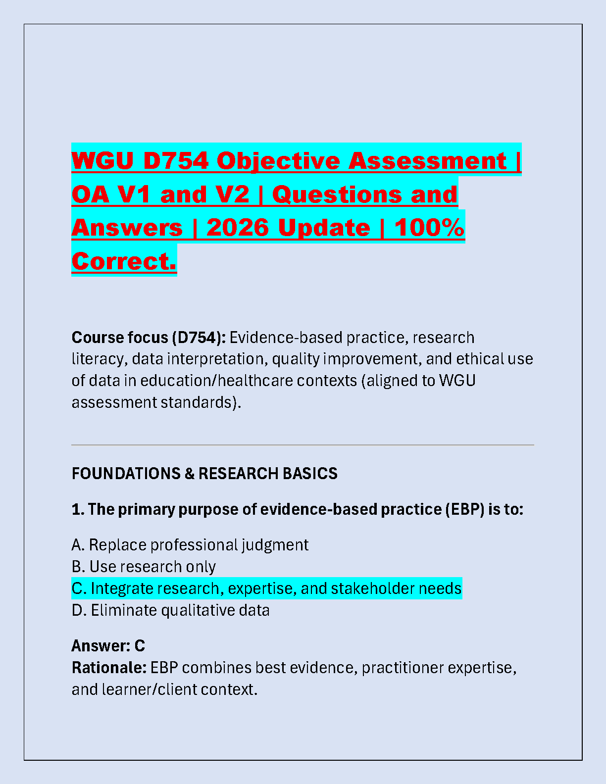 WGU D754 Objective Assessment (OA V1 & V2) Test Bank | Latest 2026 ...
