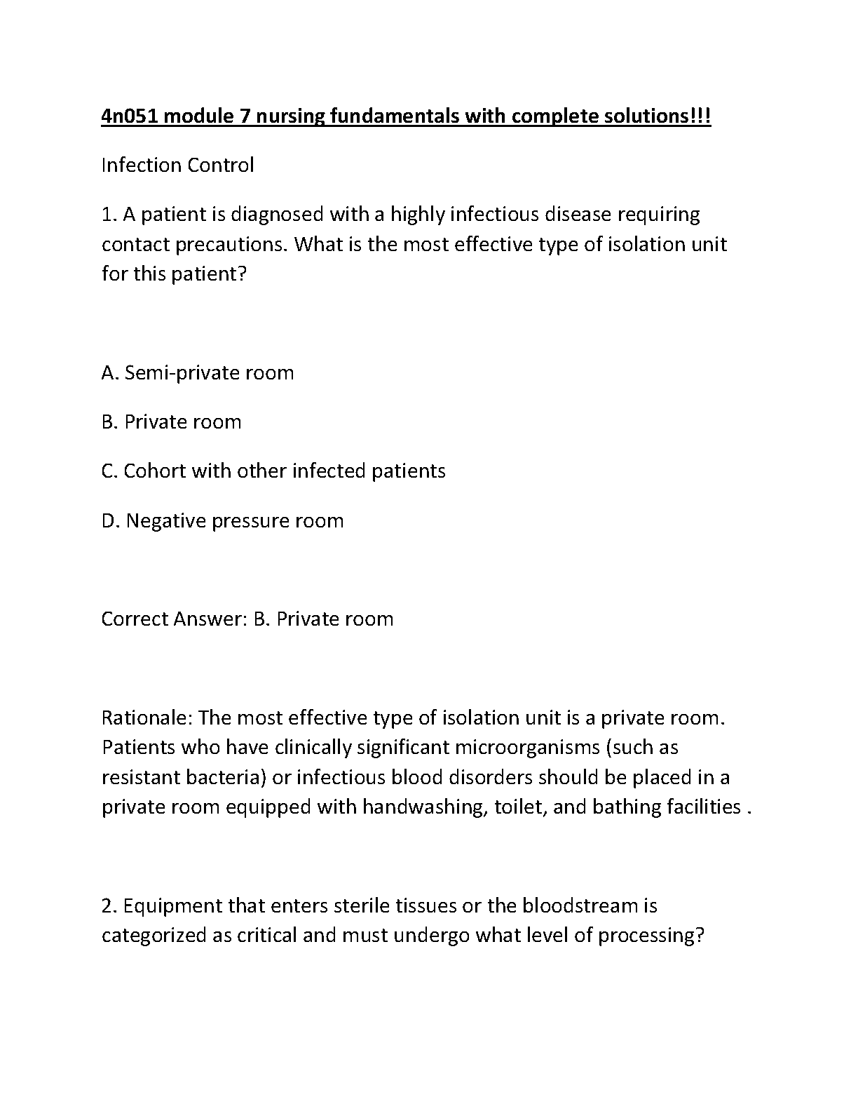 4N051 Module 7 Nursing Fundamentals Complete Solutions Test Bank for Infection Control and Specimen Collection Procedures Released for Academic Year 2026/2027