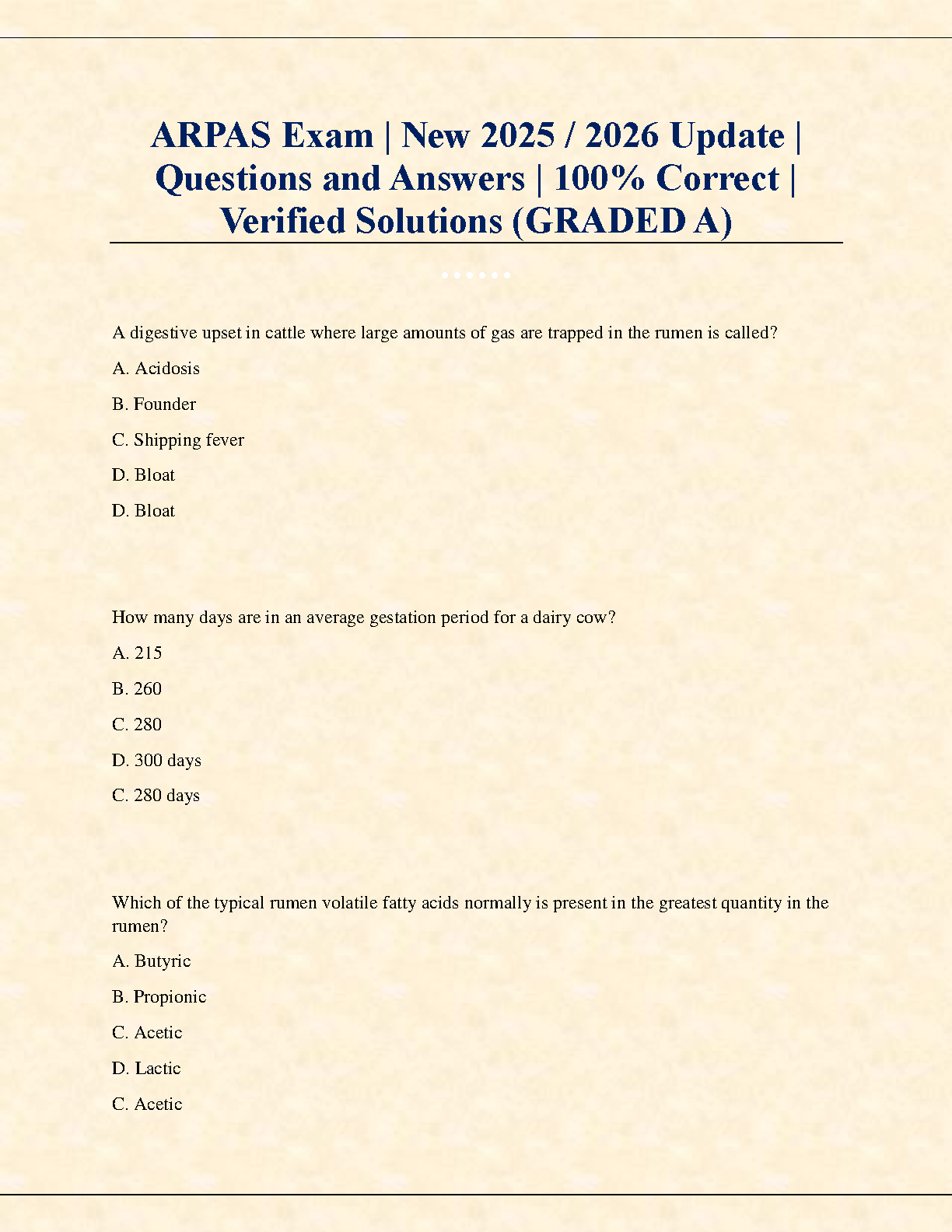 ARPAS Exam Test Bank 2025/2026: Comprehensive Questions & Verified Answers for First-Time Pass (Graded A+)