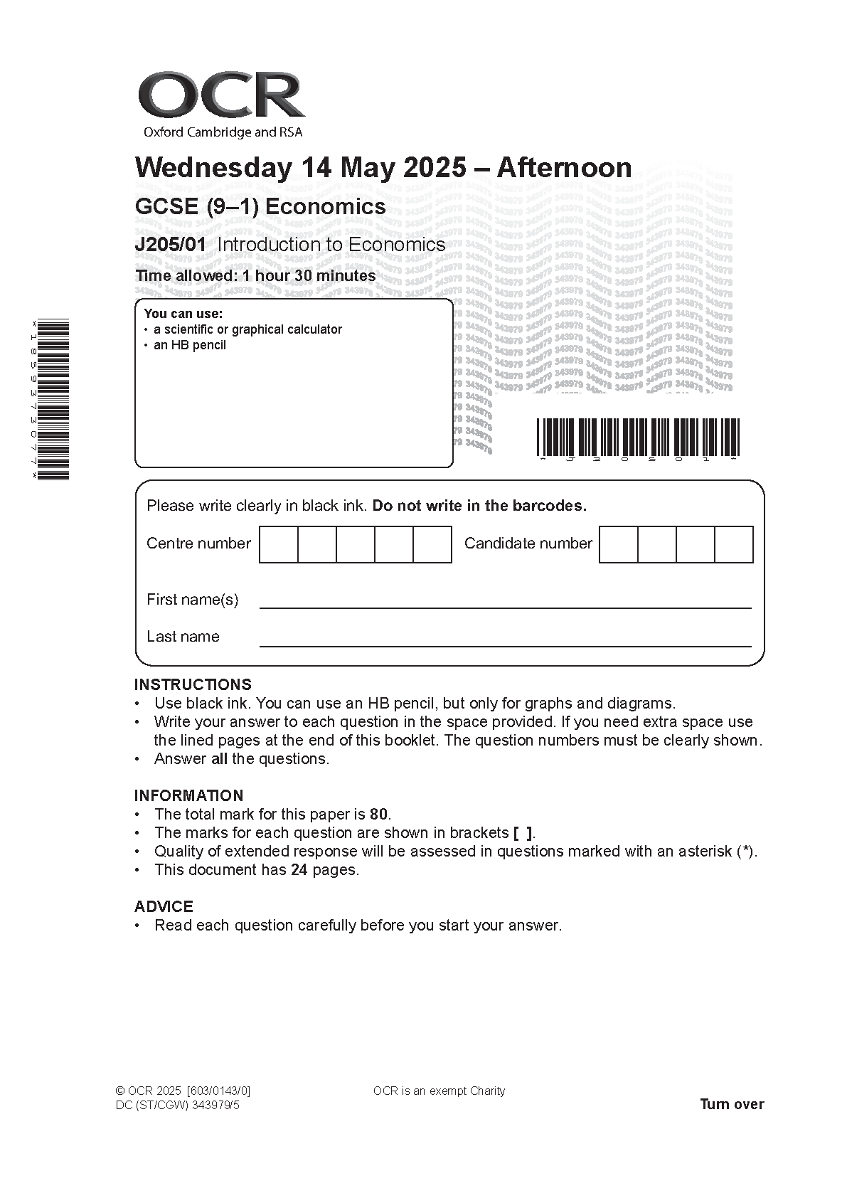 OCR GCSE ECONOMICS PAPER 1 2025