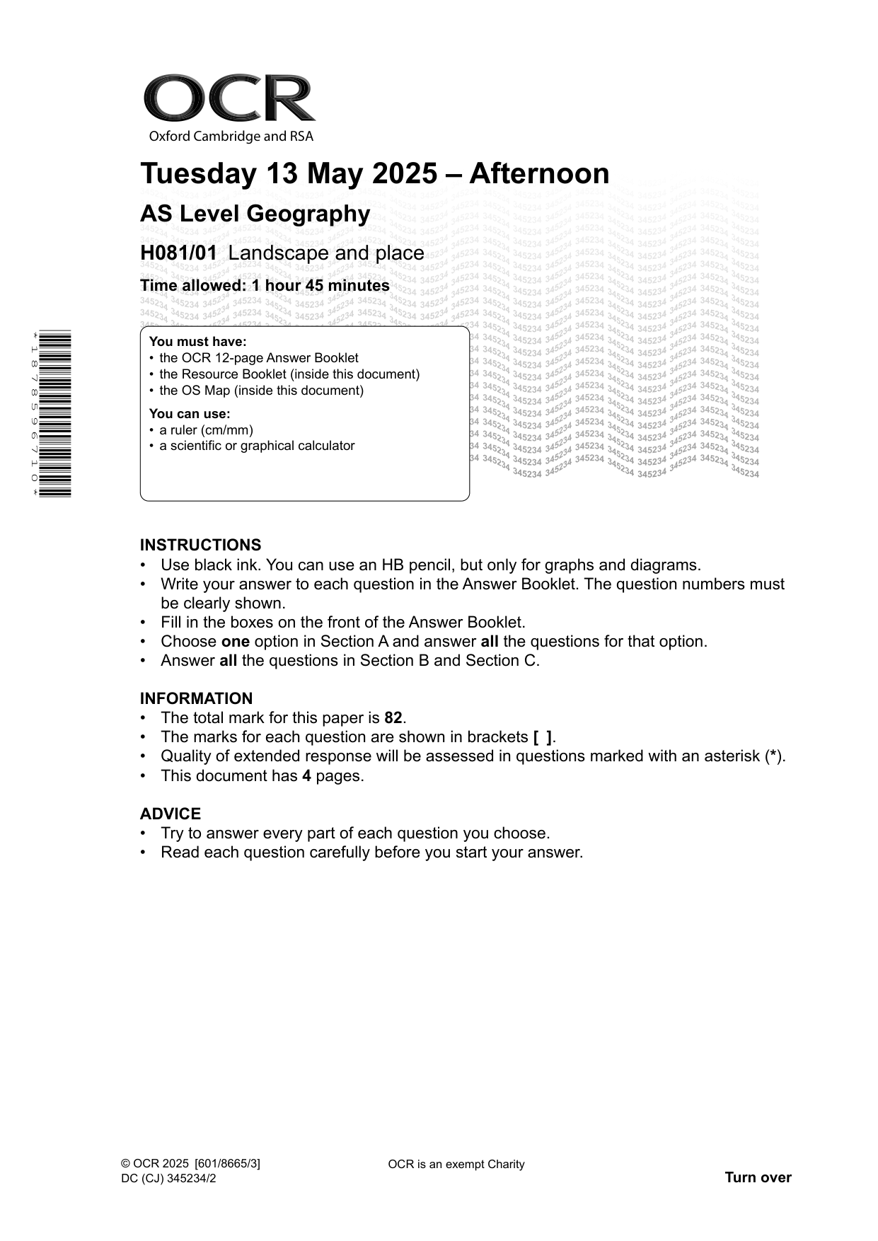 OCR AS Geography Paper 1 2025 Question Paper