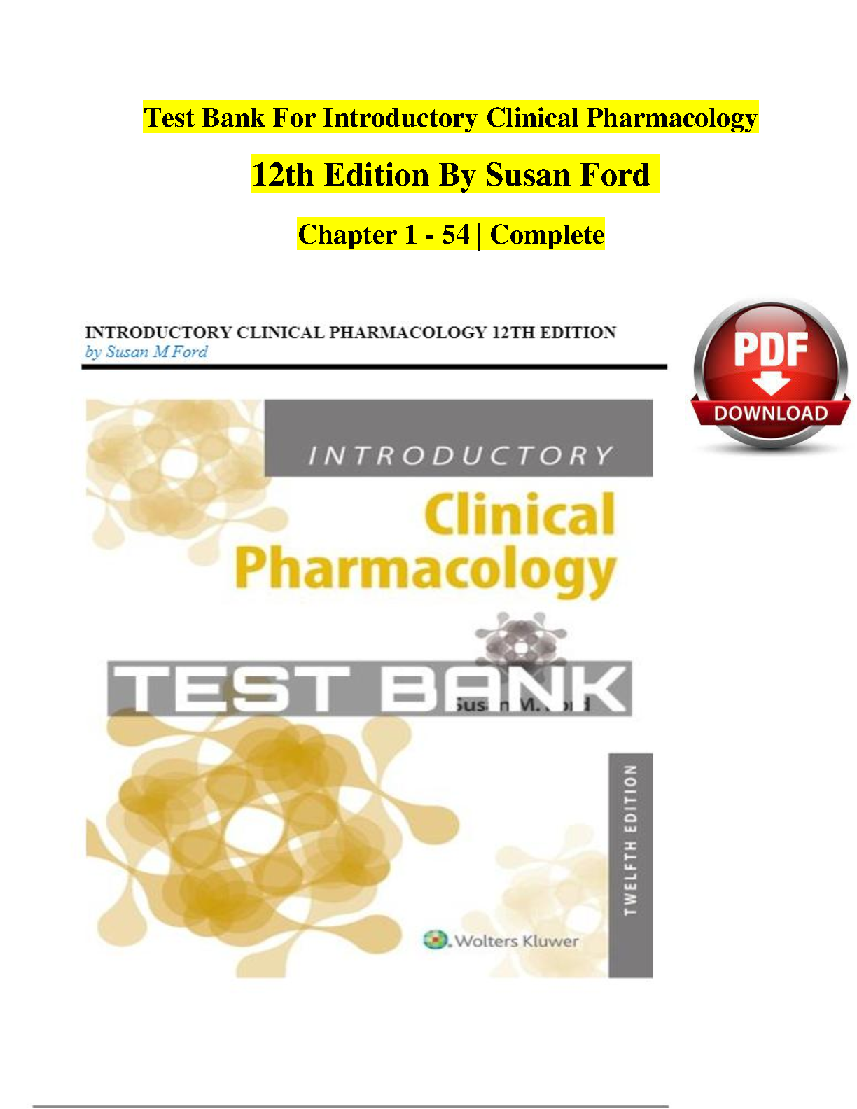Introductory Clinical Pharmacology 12th Edition TEST BANK