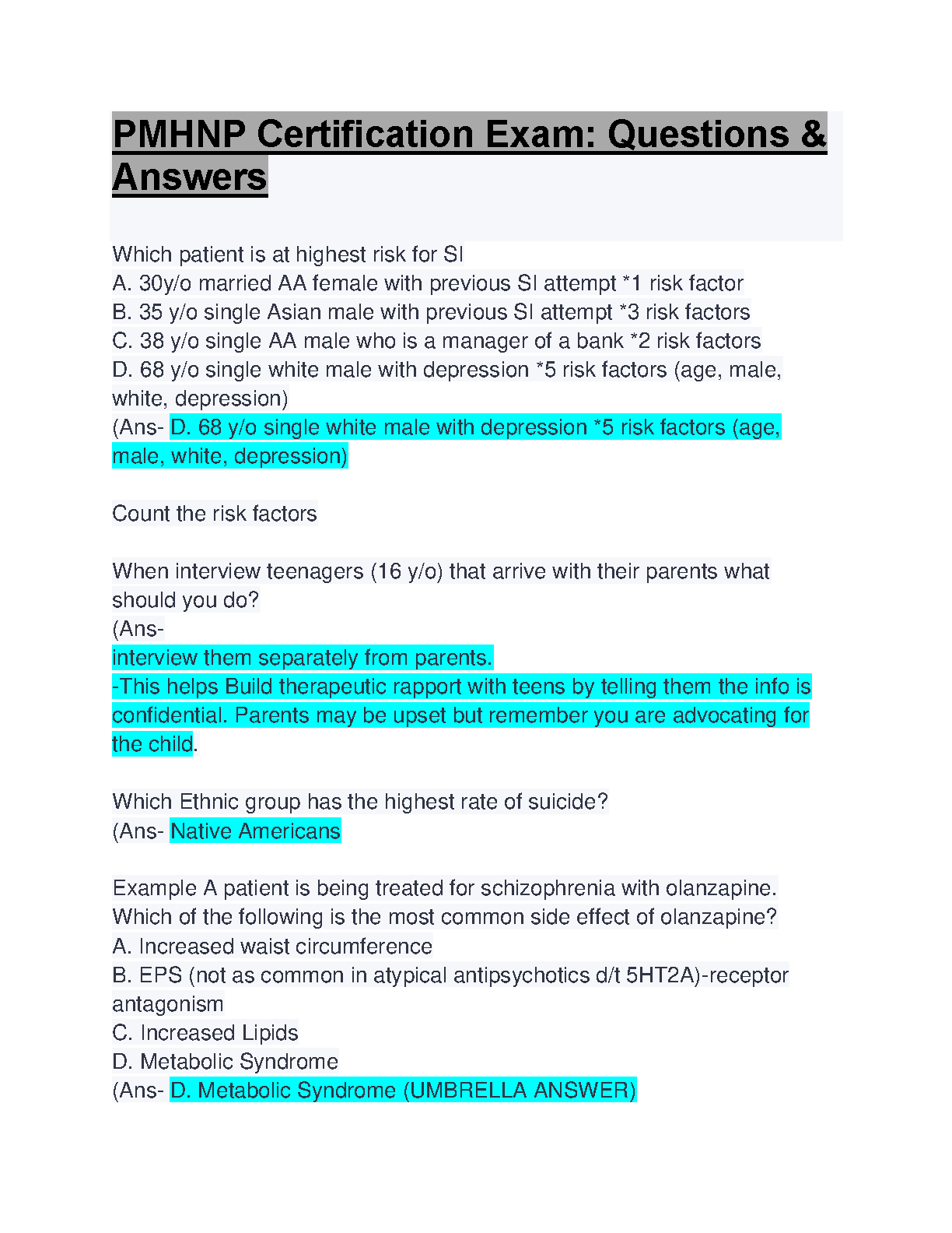 2025/26 PMHNP Certification Exam Test Bank: Verified Questions, Answers and Rationales for First-Try Success