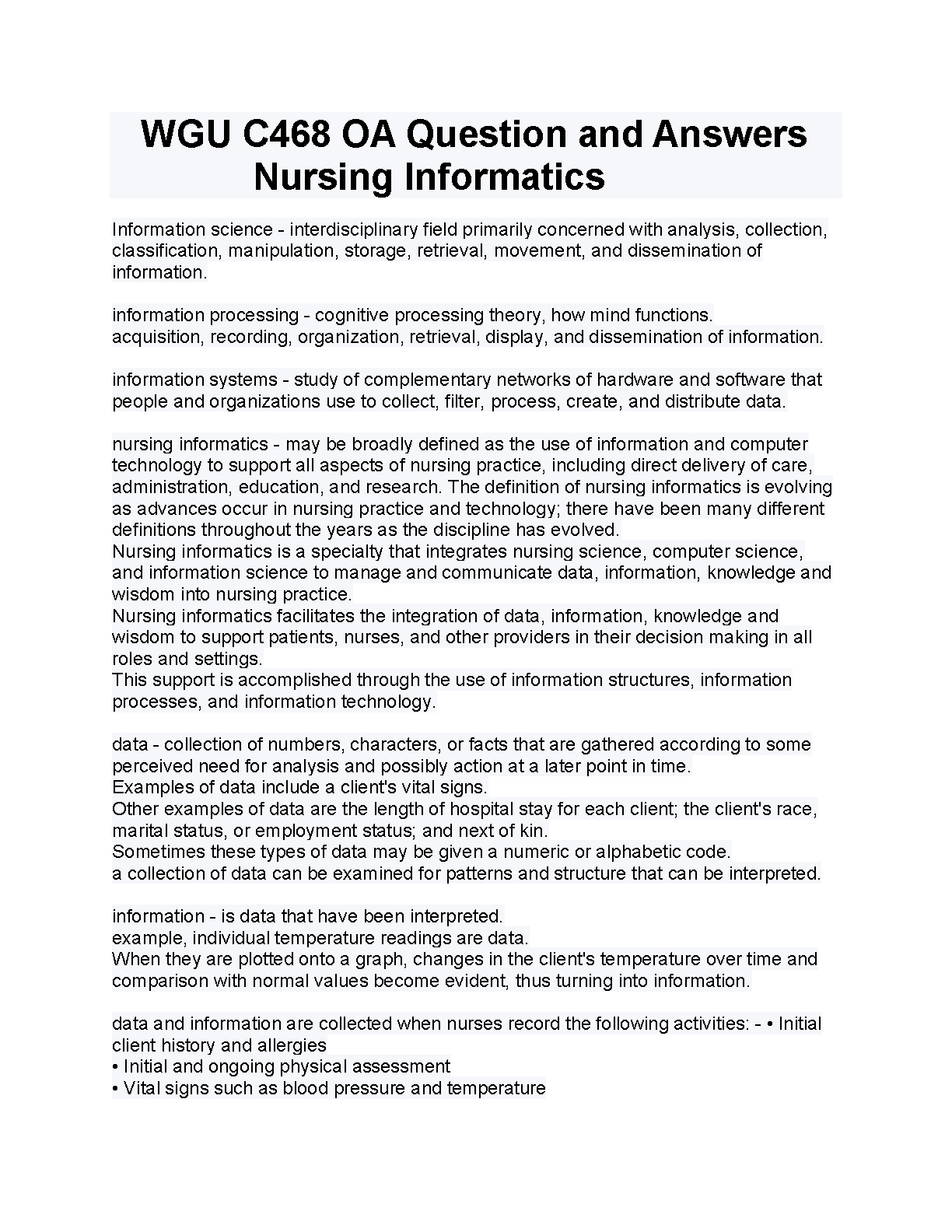 WGU C468 Nursing Informatics OA Test Bank 2025 | Exam Q&A Guide Based on McGonigle & Mastrian for First-Time Success