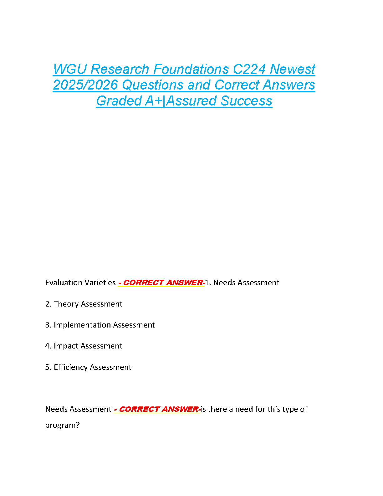 WGU C224 Research Foundations Test Bank: 2025/2026 Verified Exam Questions & Answers Guide