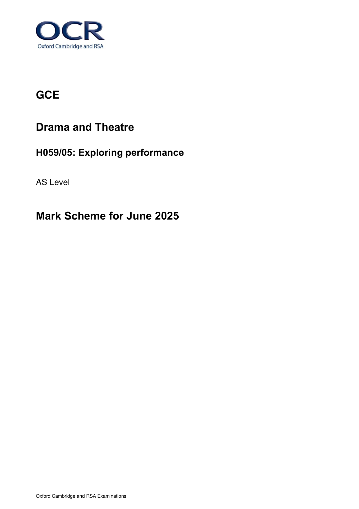 OCR AS Drama and Theatre Paper 5 Mark Scheme
