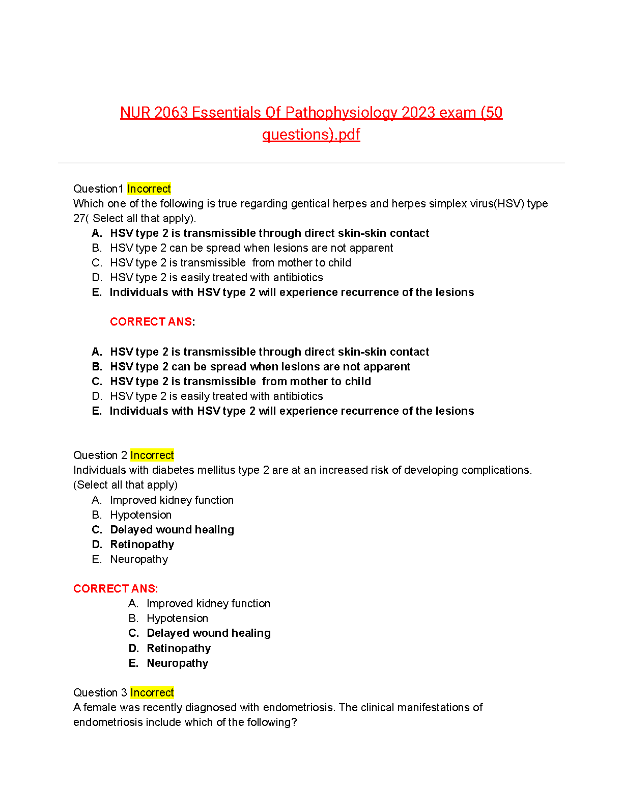 Essentials of Pathophysiology 5th Edition Test Bank NUR 2063 Complete Q&A Guide by Porth Matfin Norris