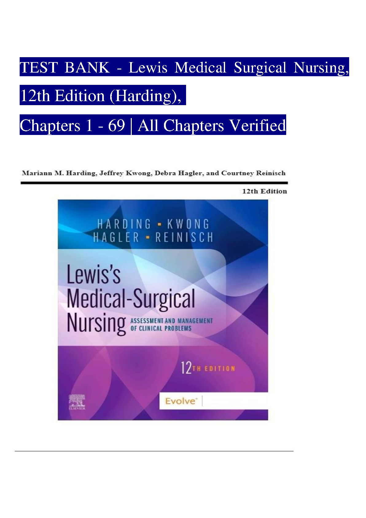 Lewis Medical Surgical Nursing Test Bank 12th Ed All Chapters Harding Kwong Hagler Reinisch Study Resource