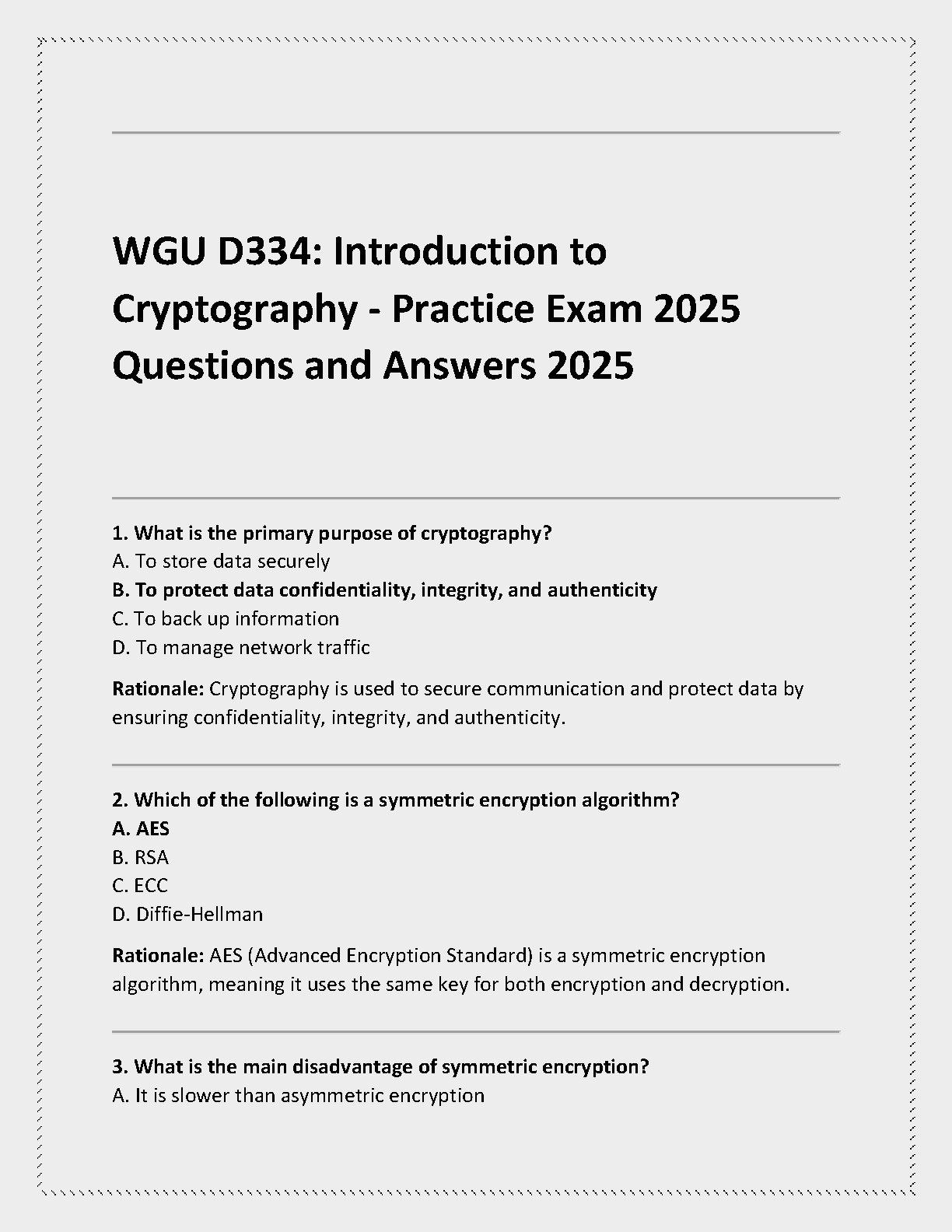 WGU D334 Introduction to Cryptography Test Bank | Latest 2025/2026 Exam Questions and Comprehensive Answers