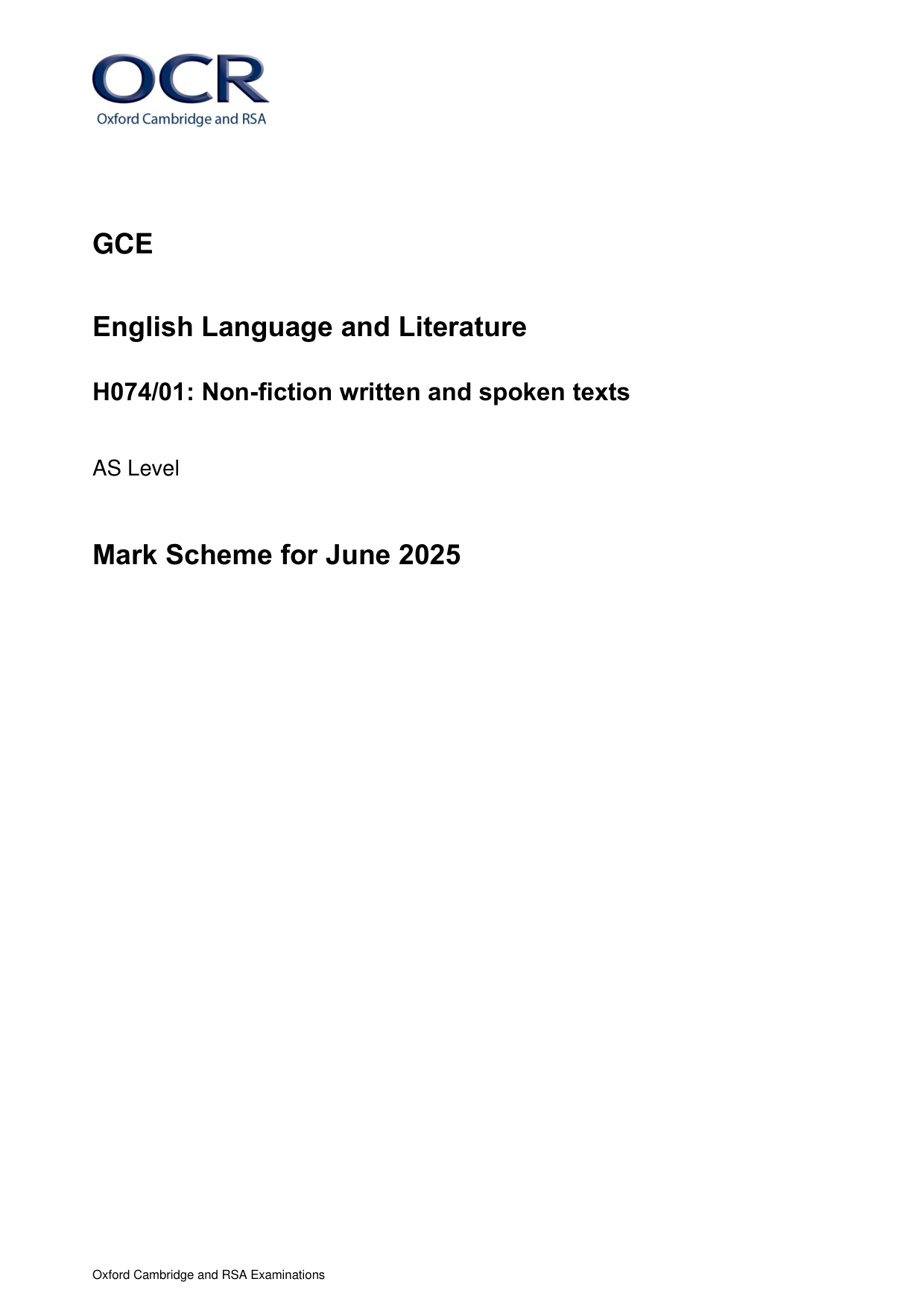 OCR AS English Language and Literature Paper 1 Ms