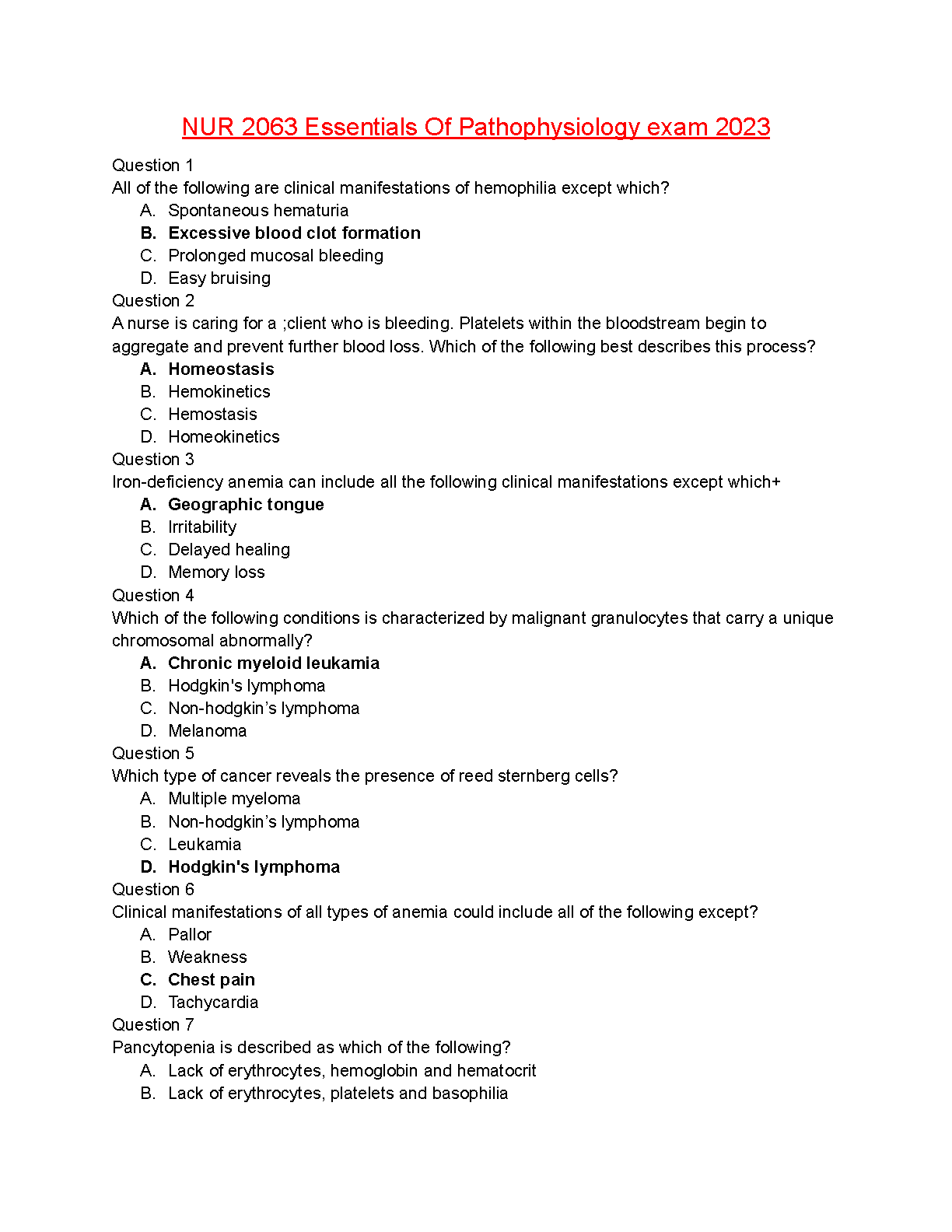 Test Bank for Essentials of Pathophysiology Concepts of Altered Health States 5th Edition Porth Gaspard NUR 2063