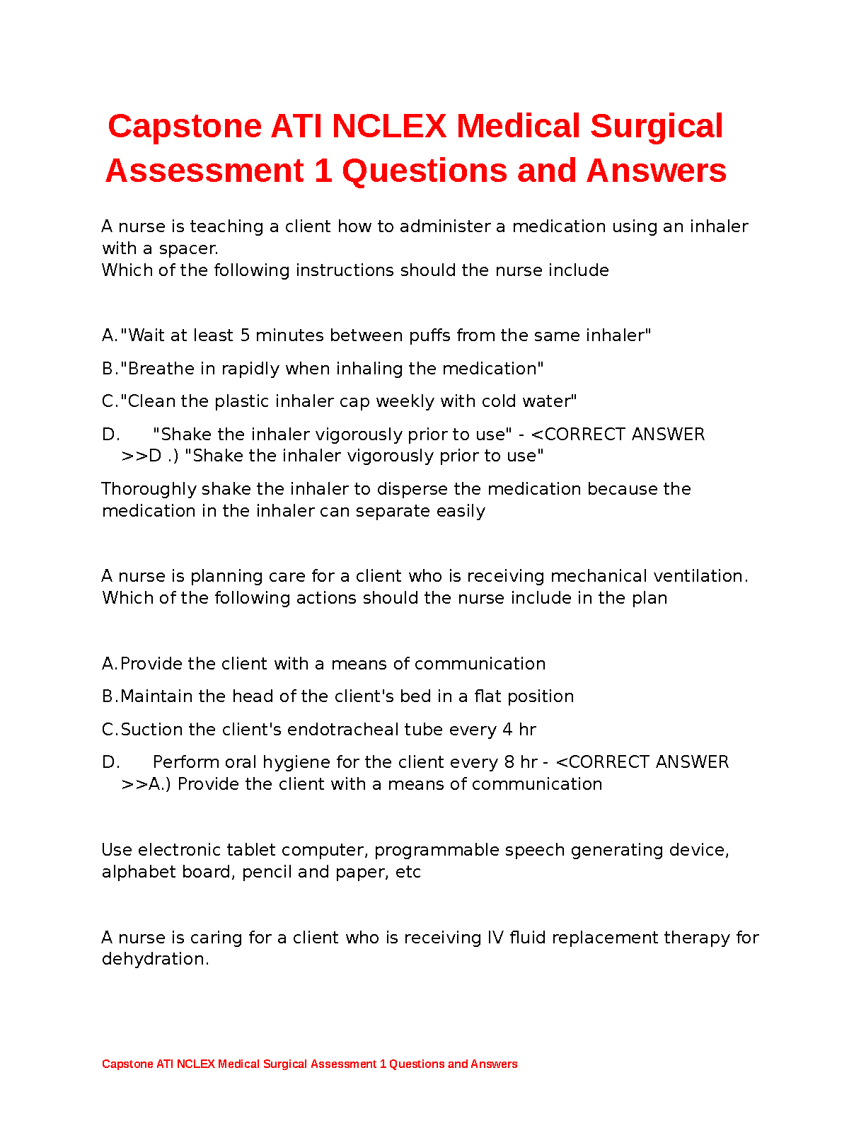 ATI Capstone NCLEX Med-Surg Assessment 1 Test Bank with Rationales for Nursing Exam Prep