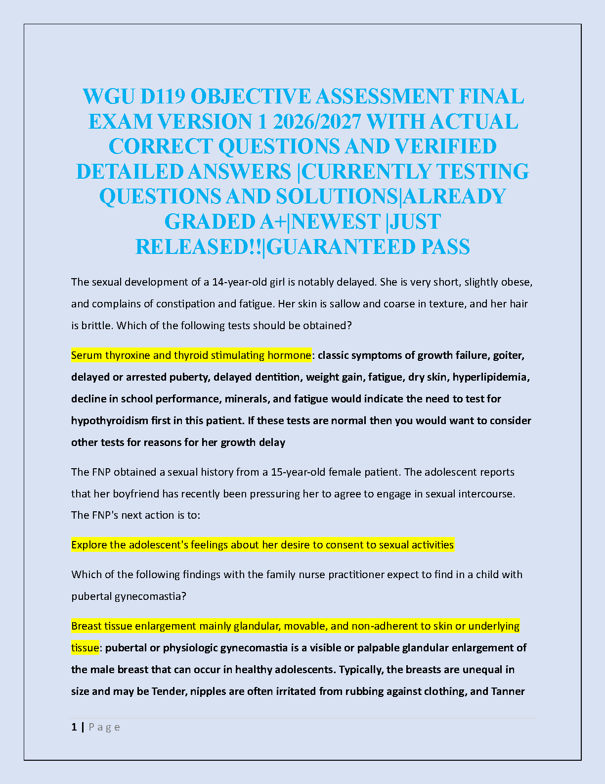 WGU D119 Objective Assessment Test Bank 2025/2026: A+ Graded Questions & Detailed Answers for Exam Success