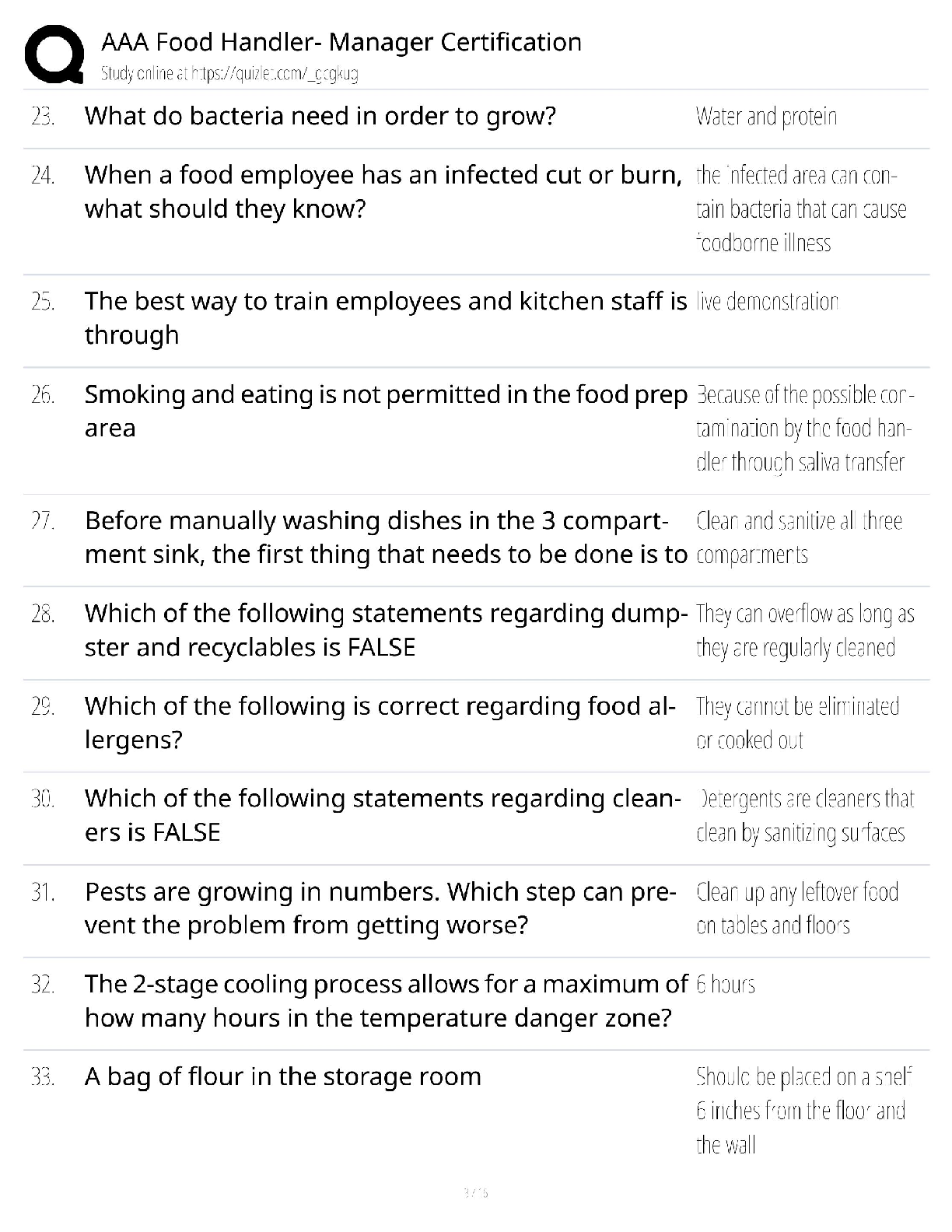 Complete Test Bank for AAA Food Handler & Manager Certification Exam ...