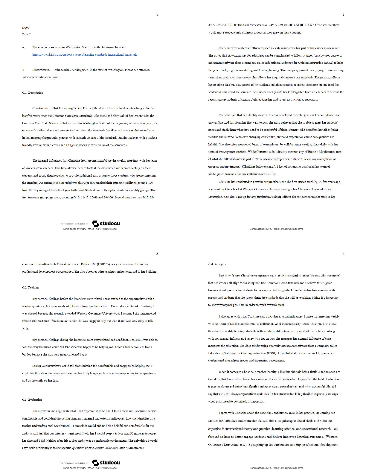WGU D097 Task 2 Complete Teacher Interview Analysis and A Grade Exam Elaboration for 2025/26 Success