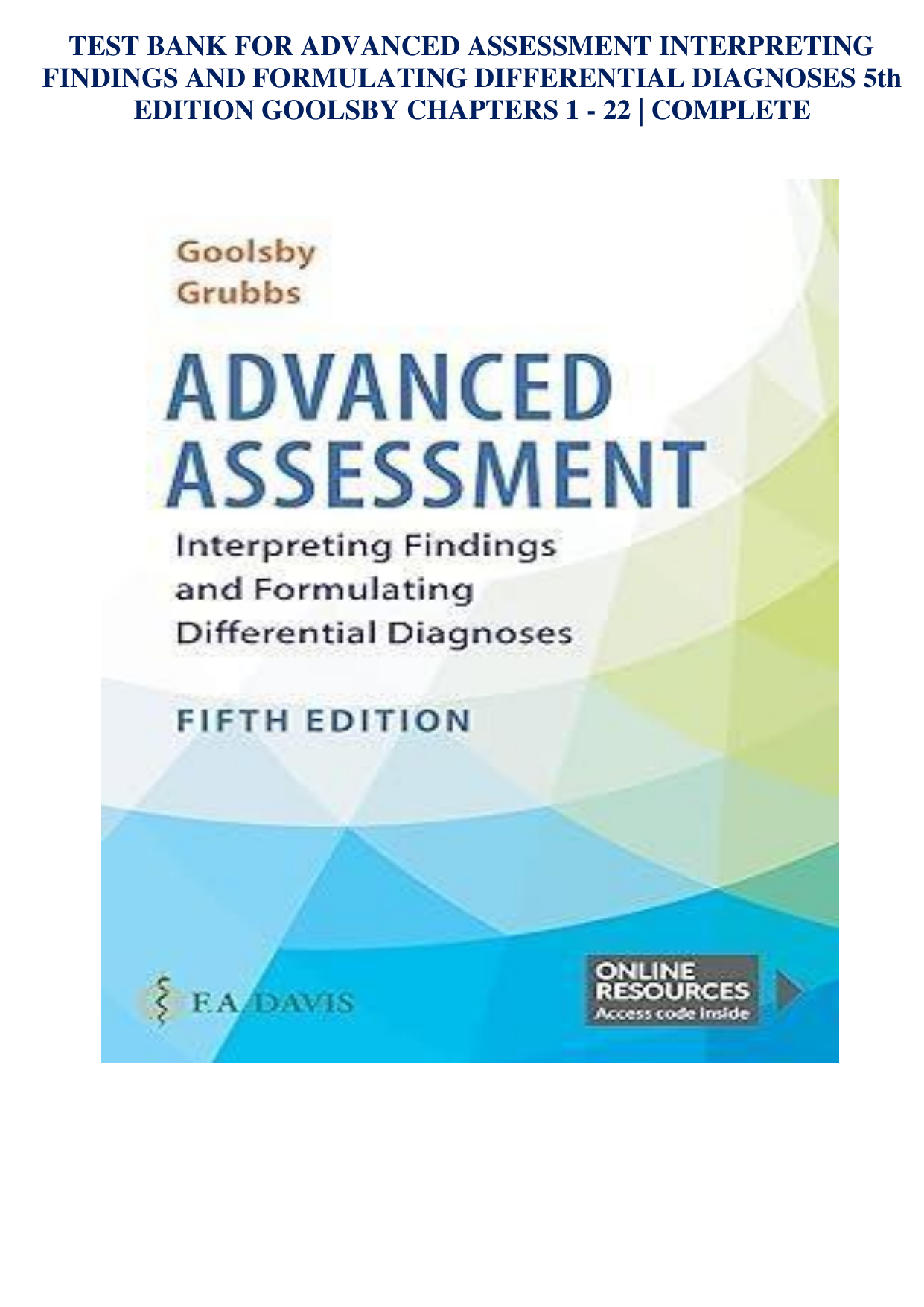Advanced Assessment 5th Edition TEST BANK