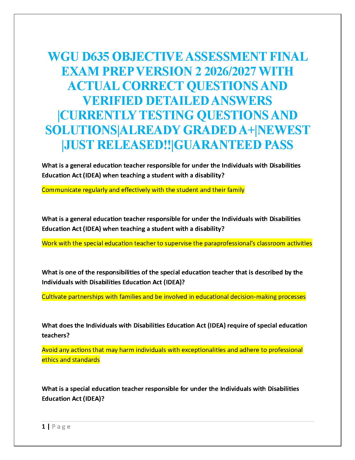 WGU D635 Objective Assessment Test Bank: Verified Questions and Detailed Answers for 2026-27 Academic Year Success