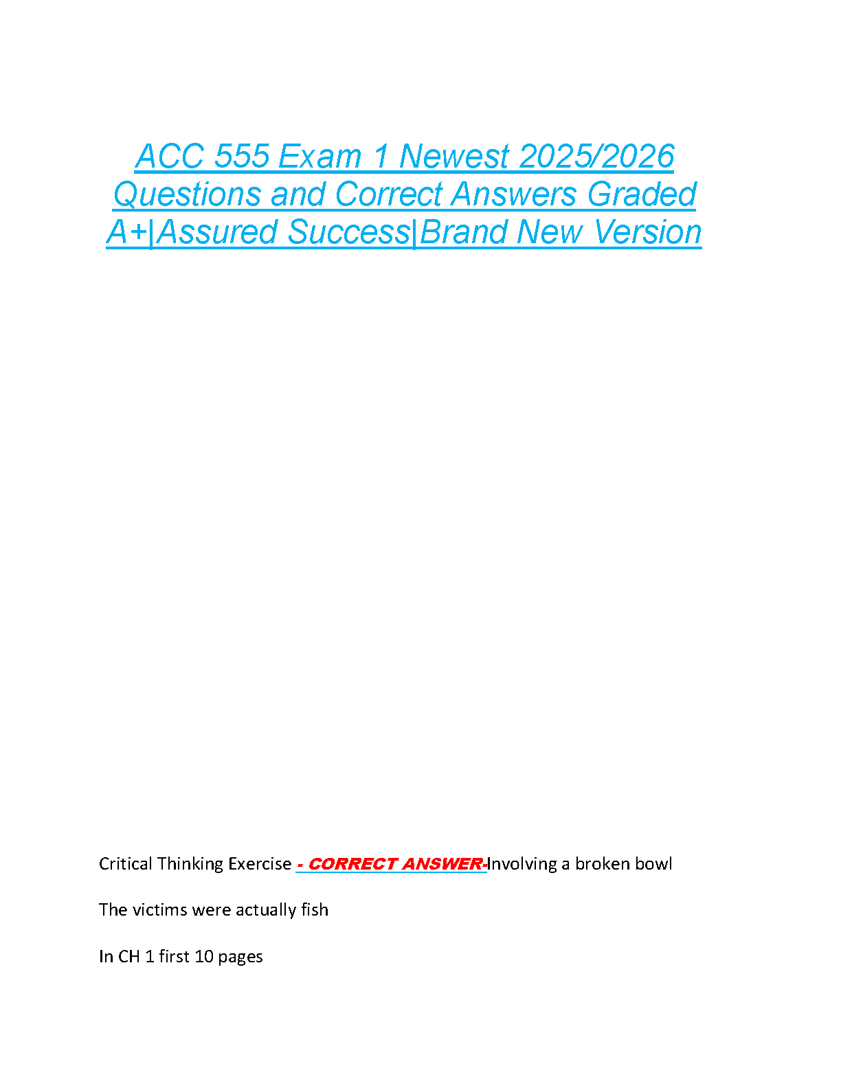 ACC 555 Exam 1 Test Bank (Newest 2025/2026 Edition) - Comprehensive ...